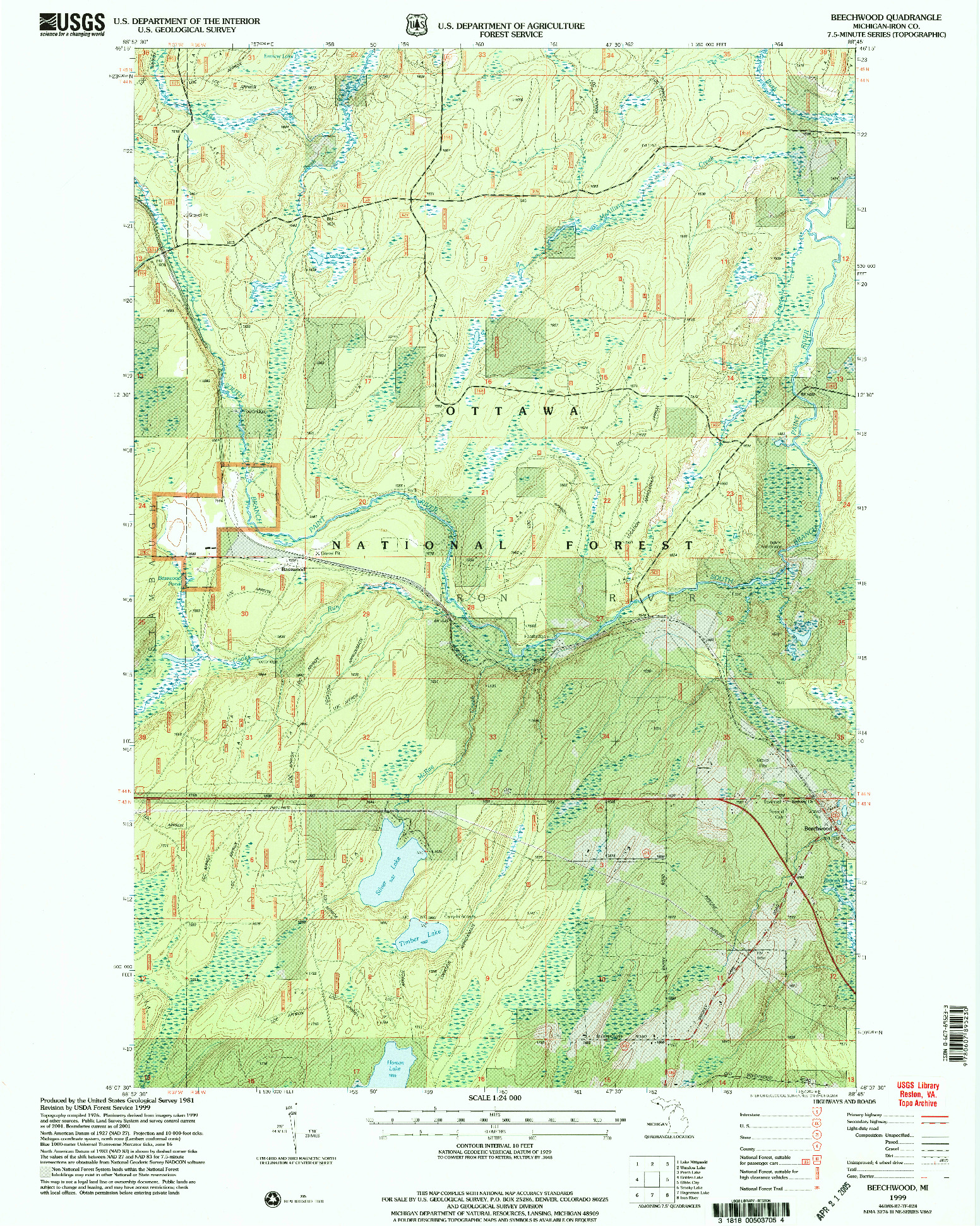 USGS 1:24000-SCALE QUADRANGLE FOR BEECHWOOD, MI 1999