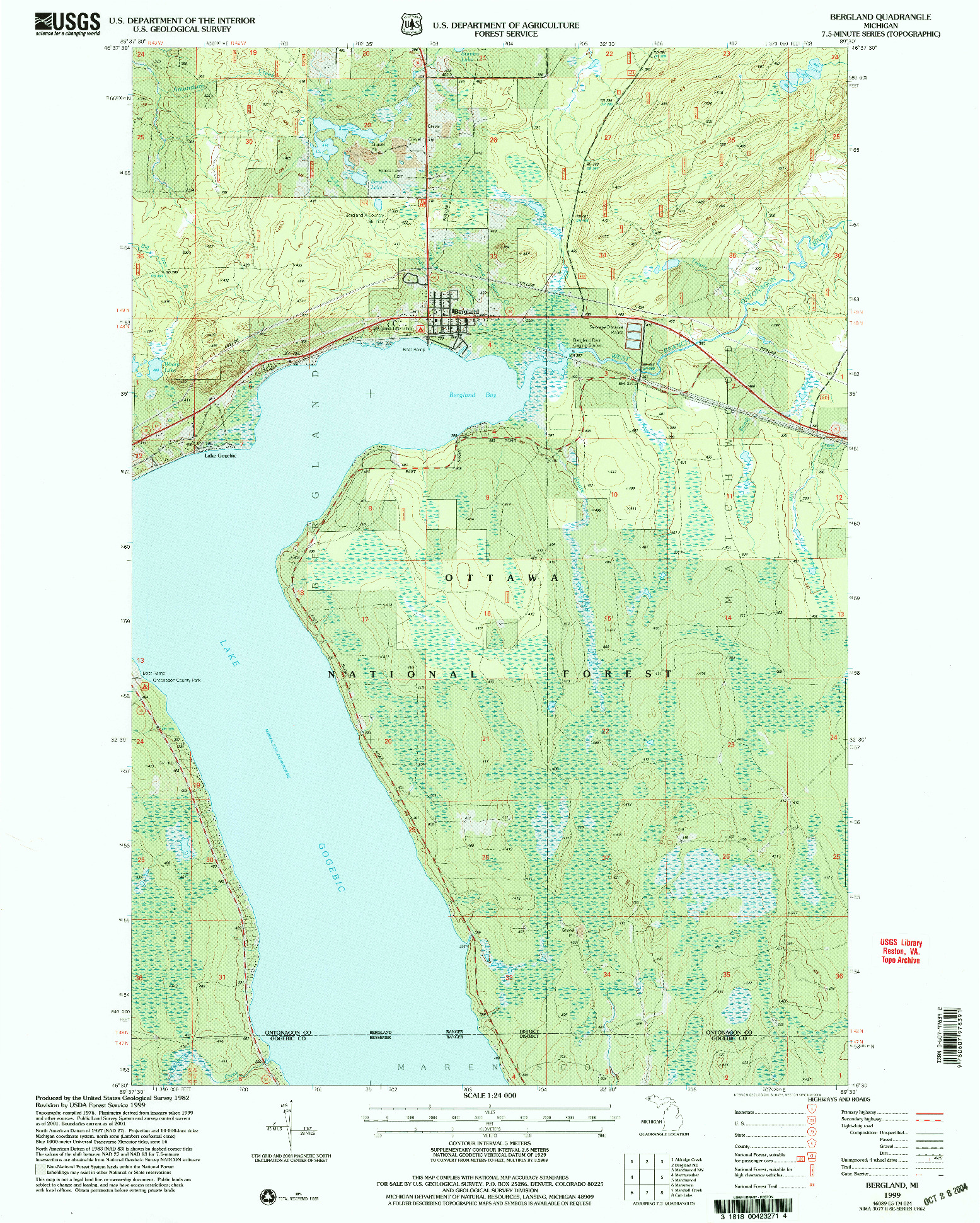 USGS 1:24000-SCALE QUADRANGLE FOR BERGLAND, MI 1999