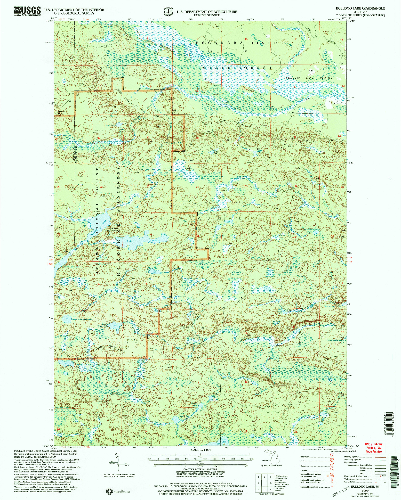 USGS 1:24000-SCALE QUADRANGLE FOR BULLDOG LAKE, MI 1999