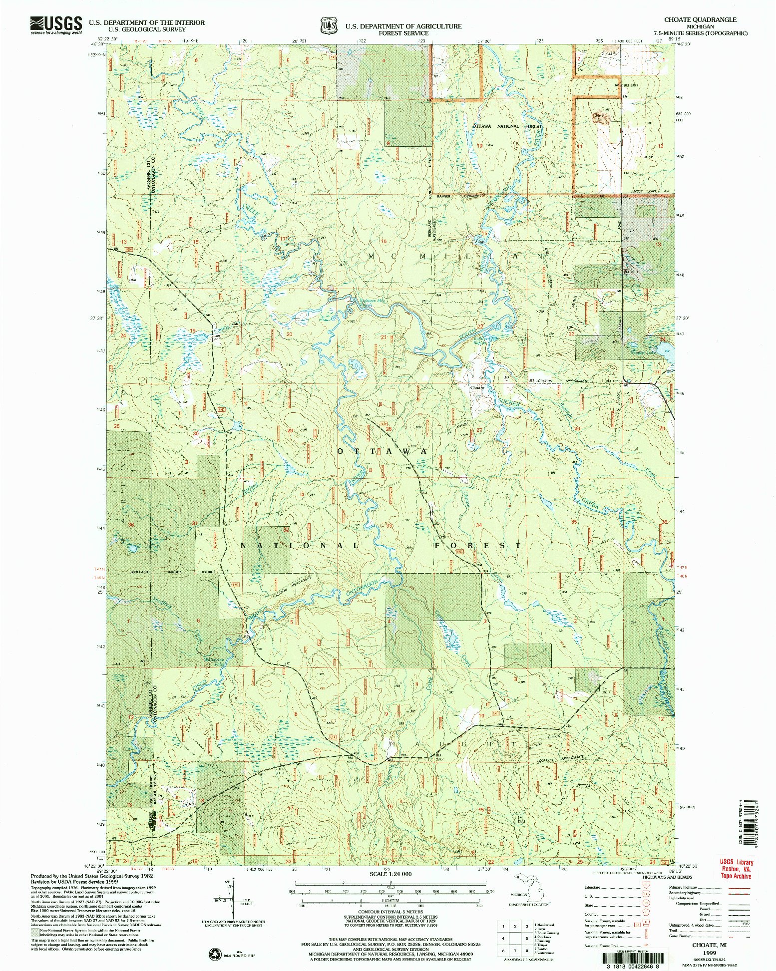 USGS 1:24000-SCALE QUADRANGLE FOR CHOATE, MI 1999