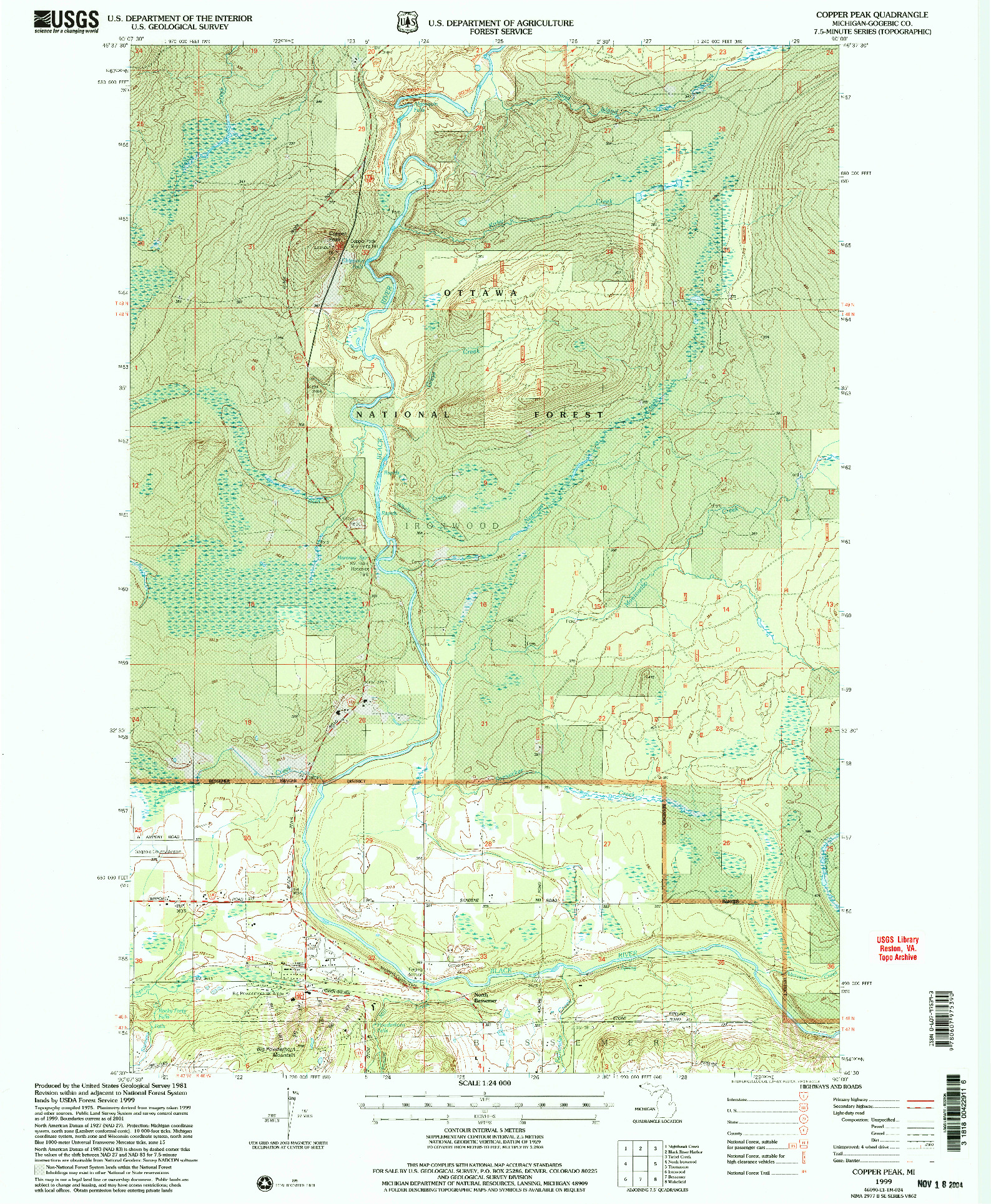 USGS 1:24000-SCALE QUADRANGLE FOR COPPER PEAK, MI 1999