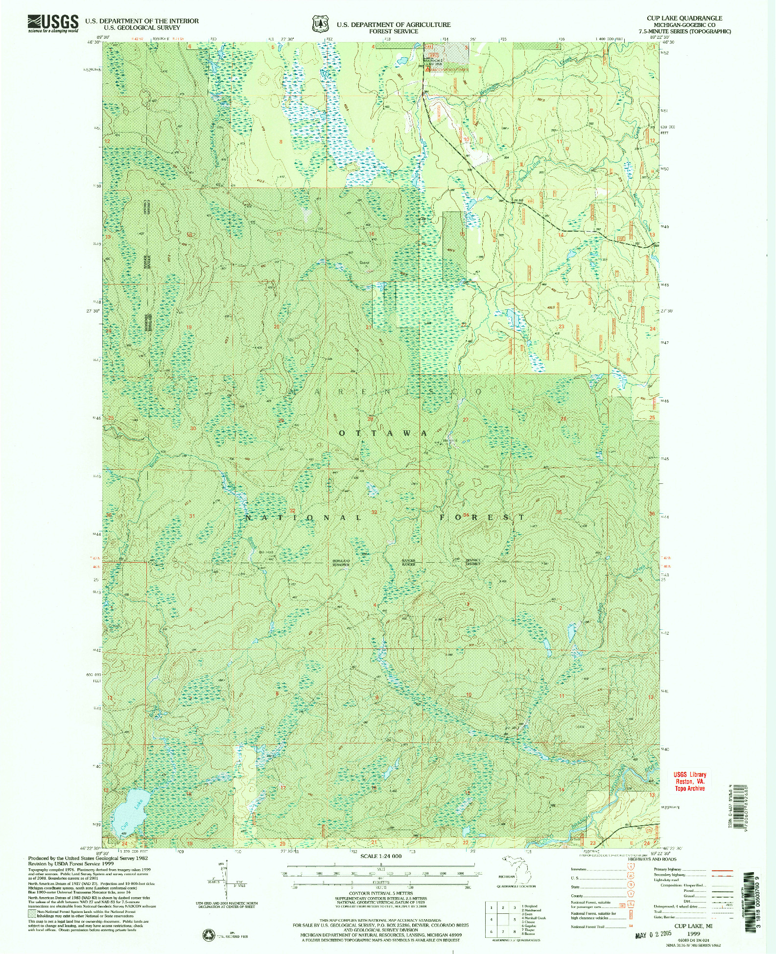 USGS 1:24000-SCALE QUADRANGLE FOR CUP LAKE, MI 1999