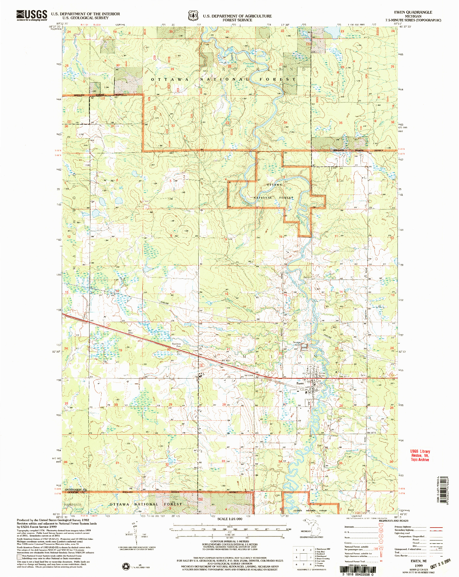 USGS 1:24000-SCALE QUADRANGLE FOR EWEN, MI 1999