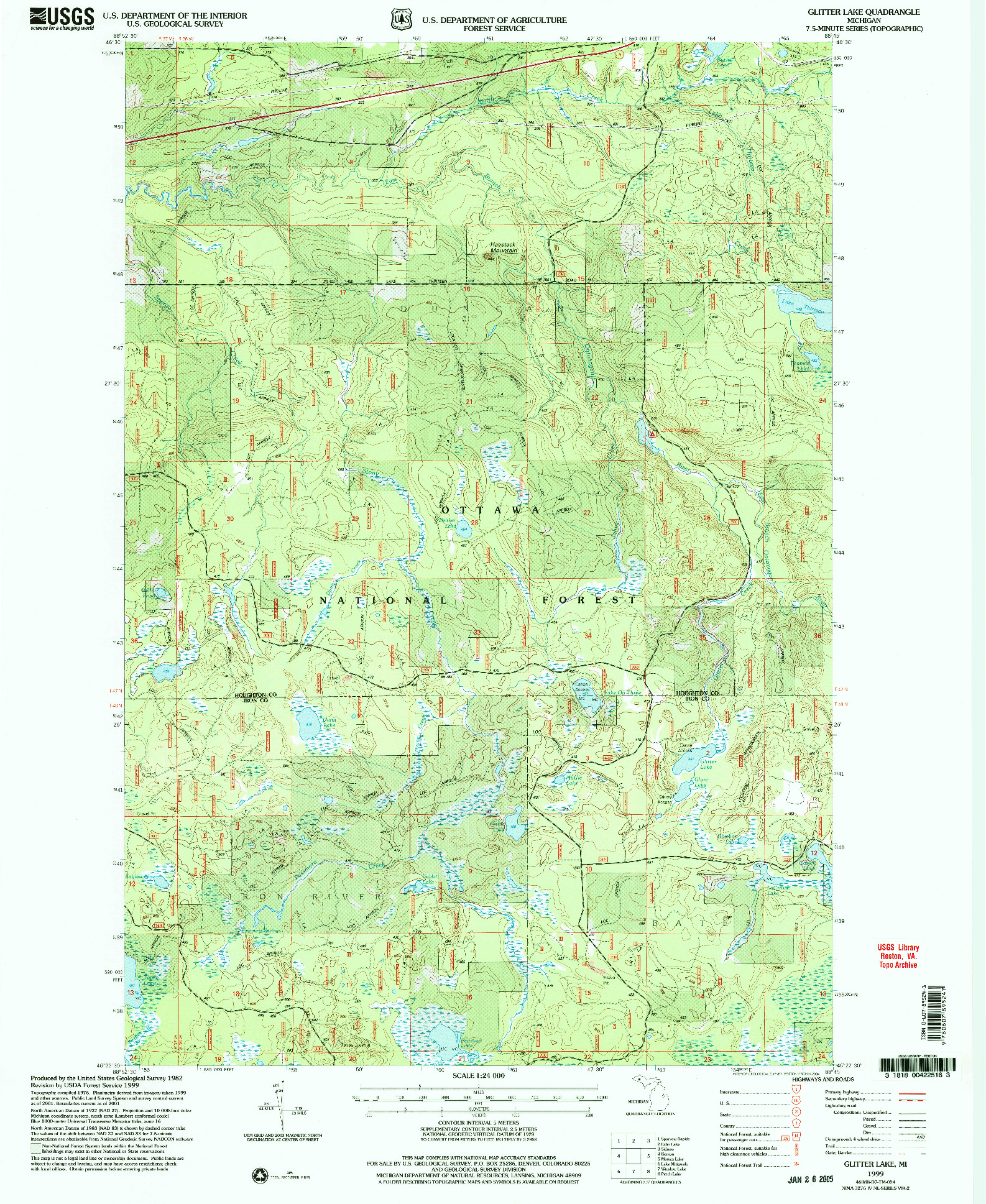 USGS 1:24000-SCALE QUADRANGLE FOR GLITTER LAKE, MI 1999