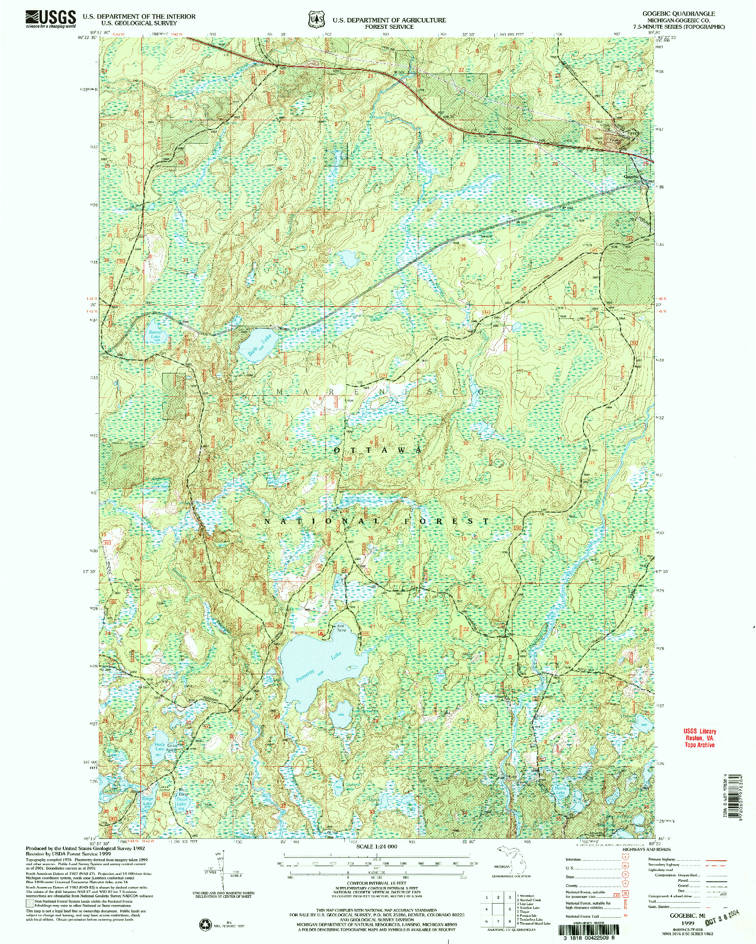USGS 1:24000-SCALE QUADRANGLE FOR GOGEBIC, MI 1999