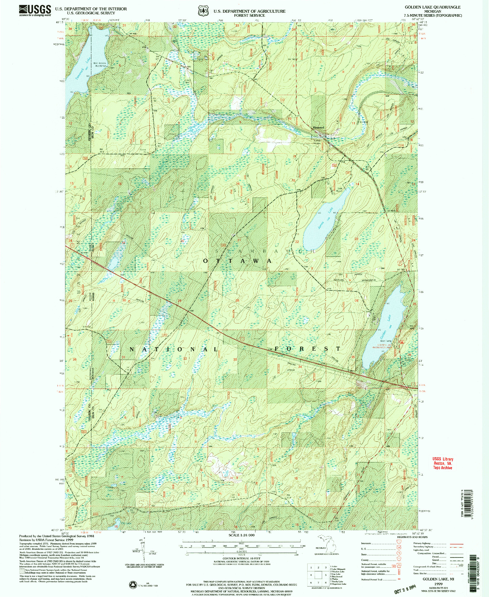 USGS 1:24000-SCALE QUADRANGLE FOR GOLDEN LAKE, MI 1999