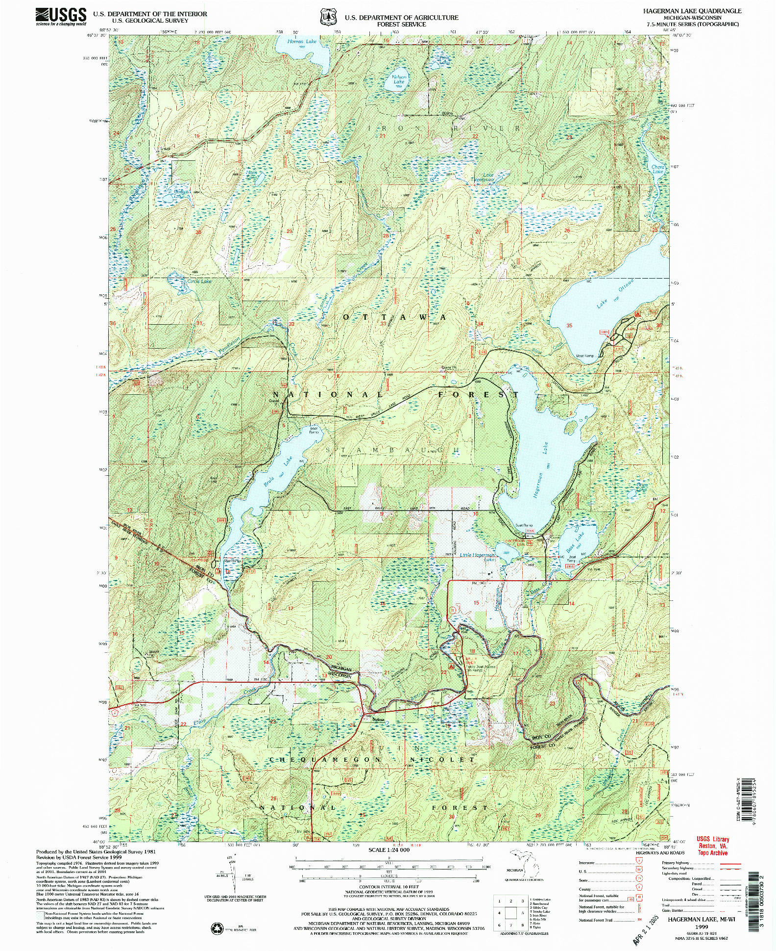 USGS 1:24000-SCALE QUADRANGLE FOR HAGERMAN LAKE, MI 1999
