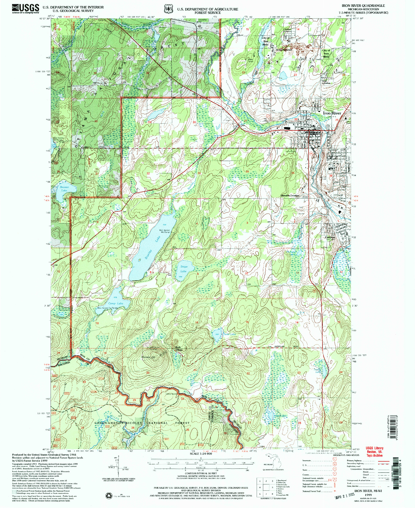 USGS 1:24000-SCALE QUADRANGLE FOR IRON RIVER, MI 1999