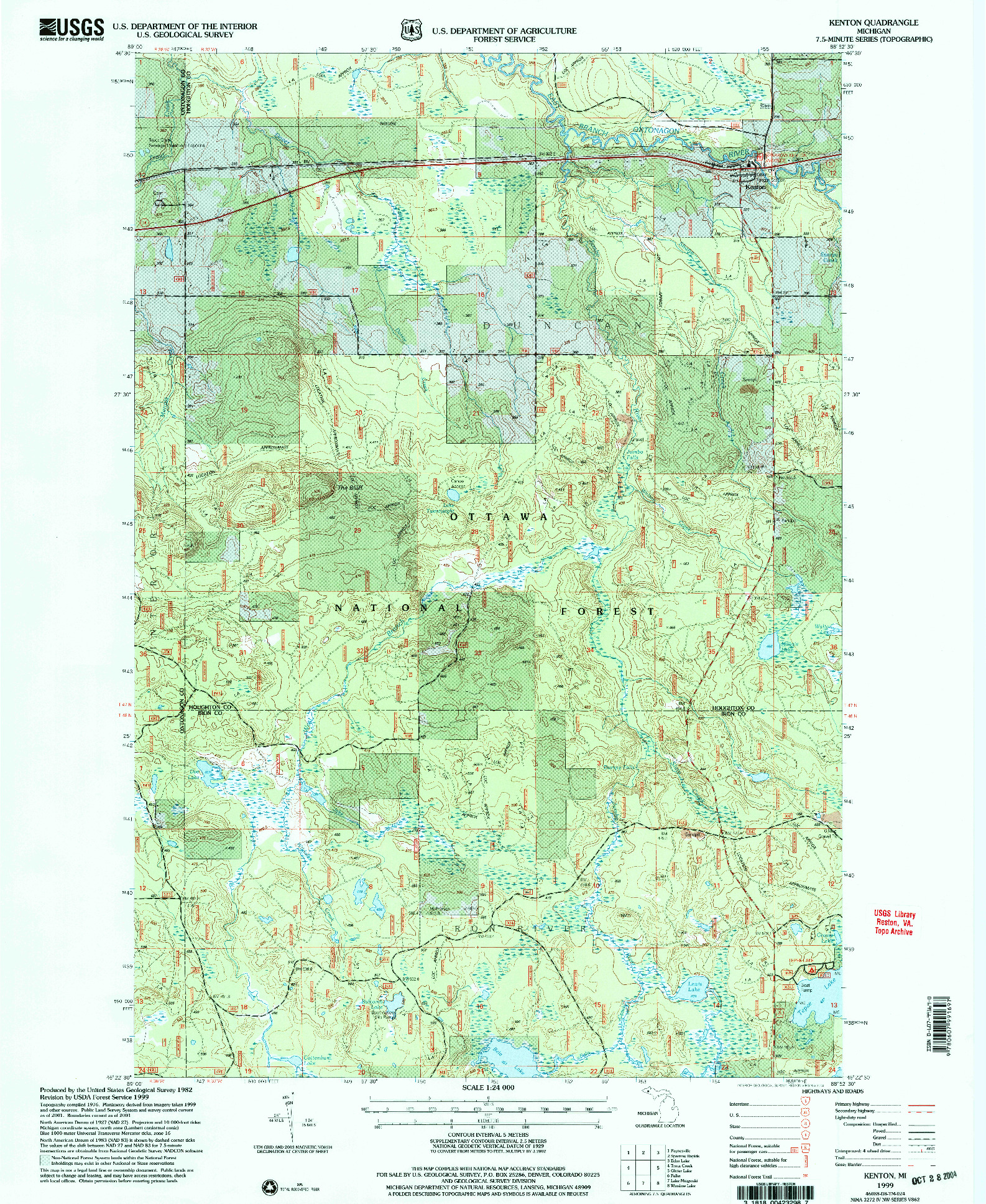 USGS 1:24000-SCALE QUADRANGLE FOR KENTON, MI 1999