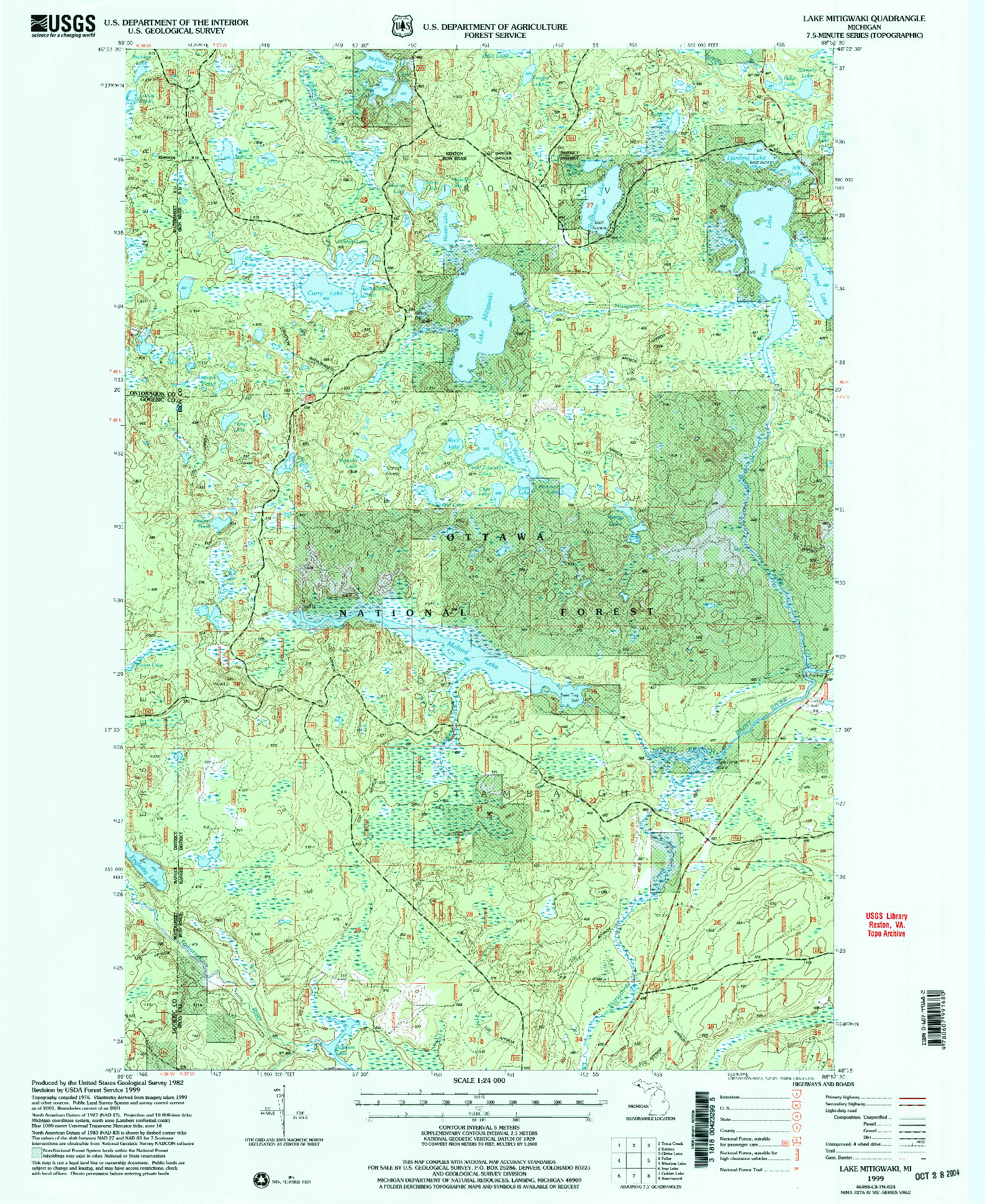 USGS 1:24000-SCALE QUADRANGLE FOR LAKE MITIGWAKI, MI 1999