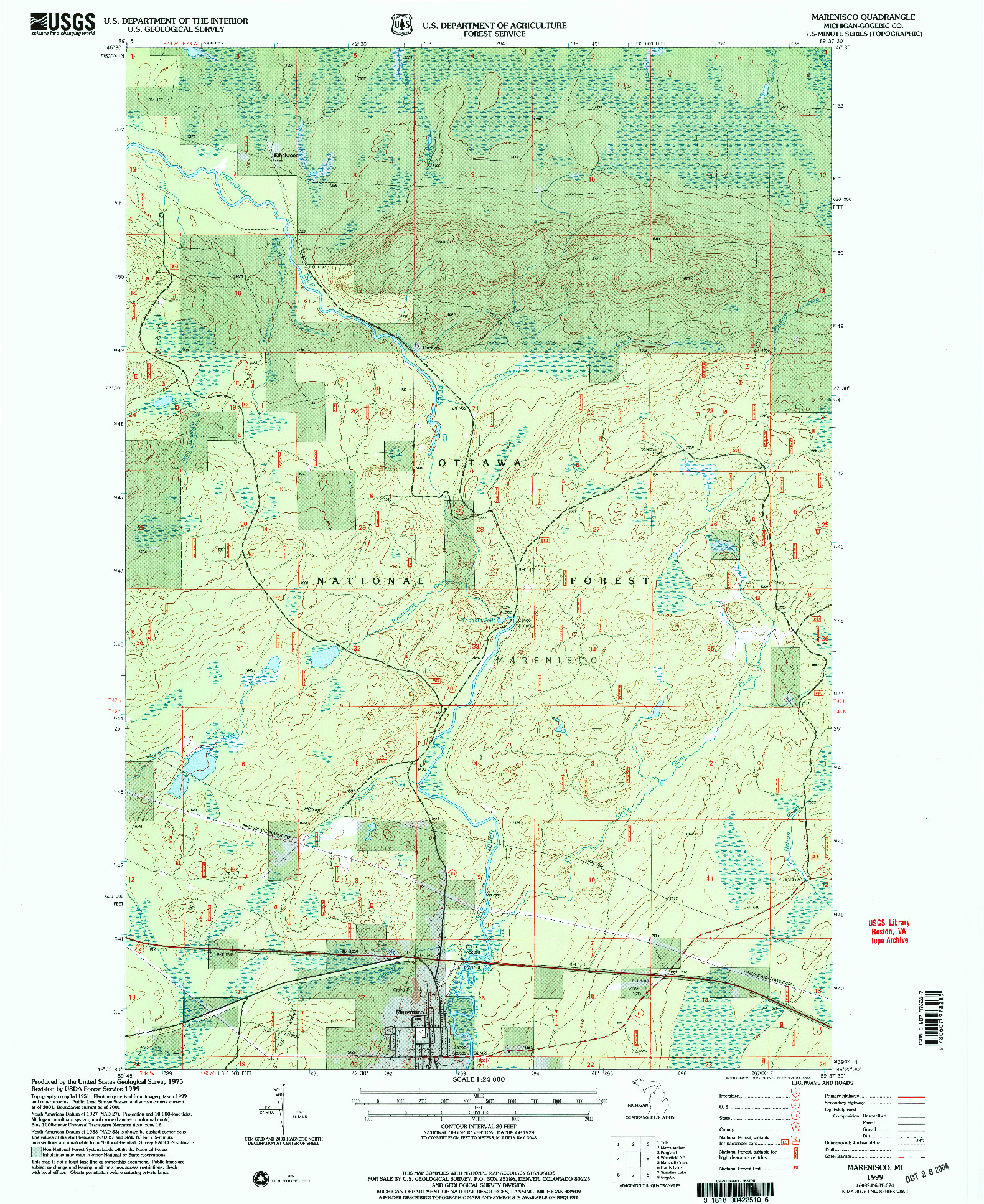 USGS 1:24000-SCALE QUADRANGLE FOR MARENISCO, MI 1999
