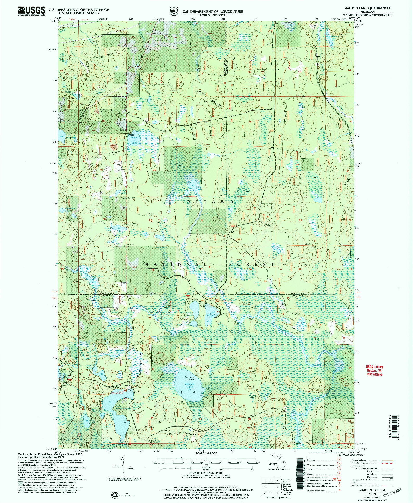 USGS 1:24000-SCALE QUADRANGLE FOR MARTEN LAKE, MI 1999