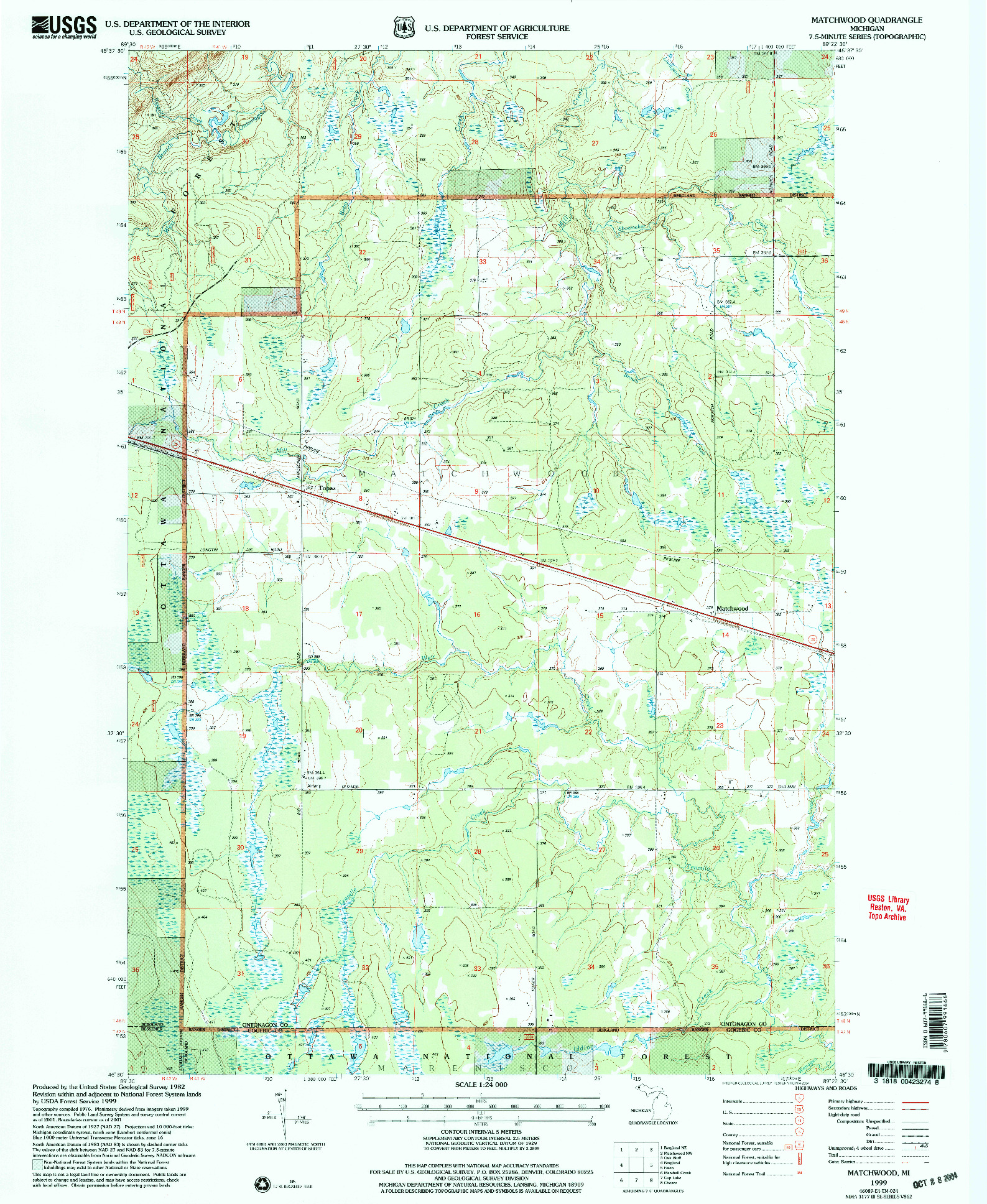 USGS 1:24000-SCALE QUADRANGLE FOR MATCHWOOD, MI 1999