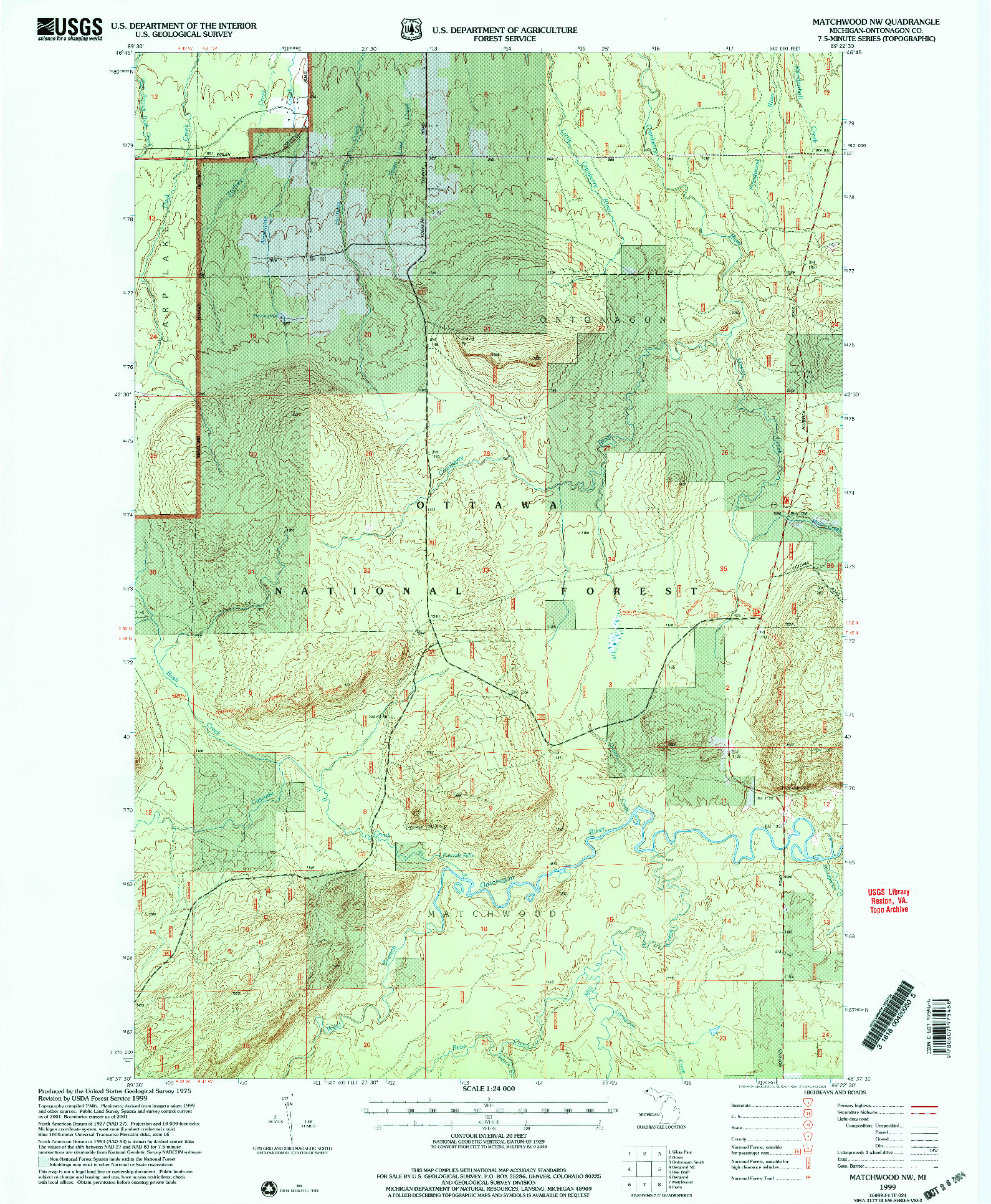 USGS 1:24000-SCALE QUADRANGLE FOR MATCHWOOD, MI 1999