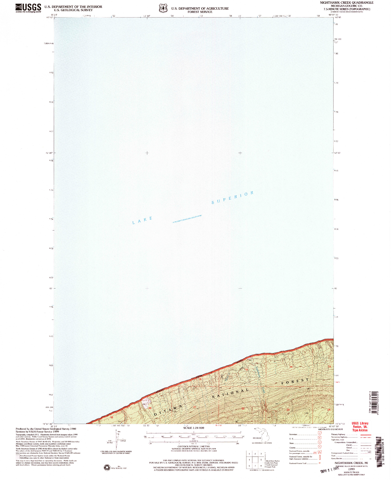 USGS 1:24000-SCALE QUADRANGLE FOR NIGHTHAWK CREEK, MI 1999