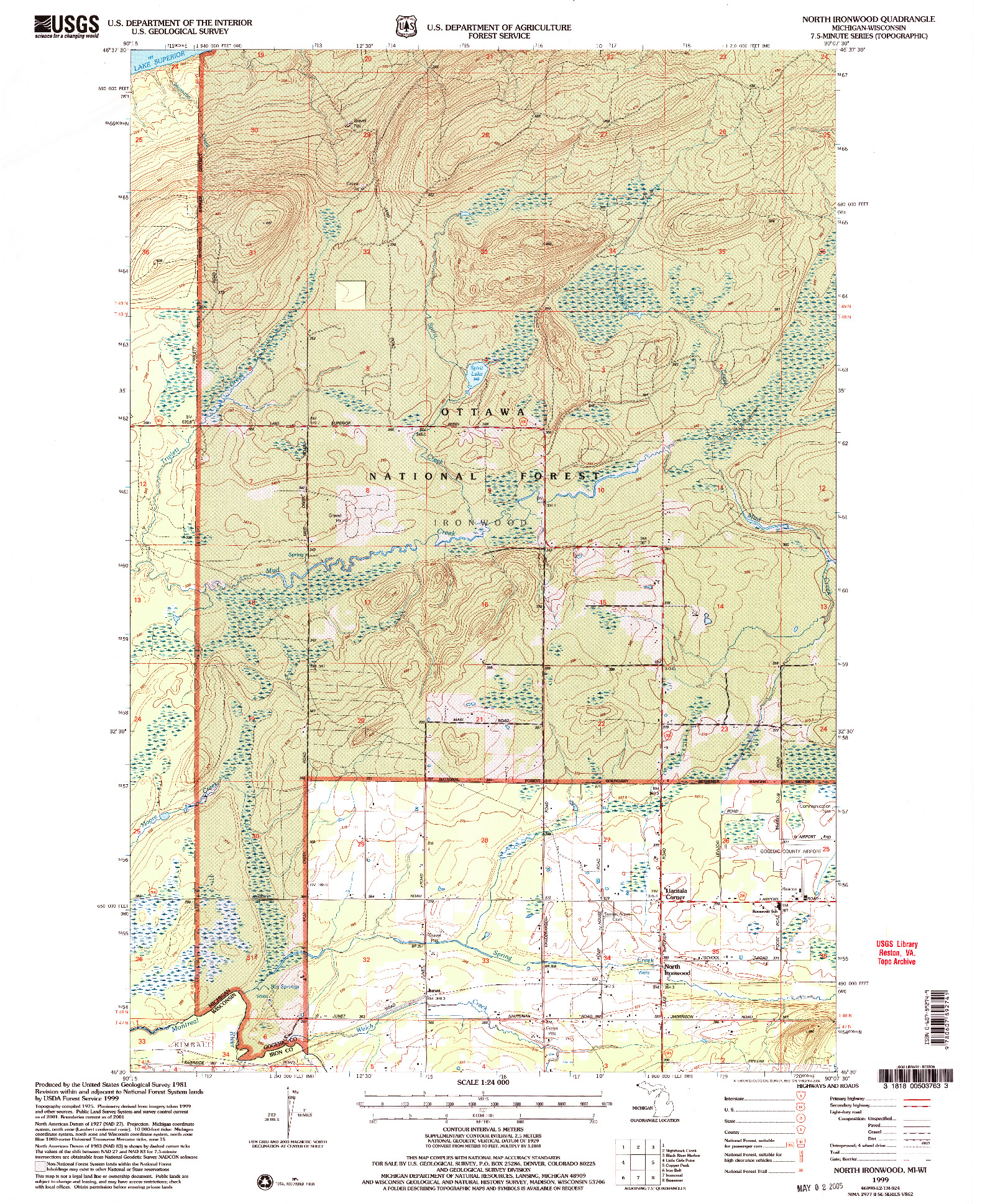 USGS 1:24000-SCALE QUADRANGLE FOR NORTH IRONWOOD, MI 1999