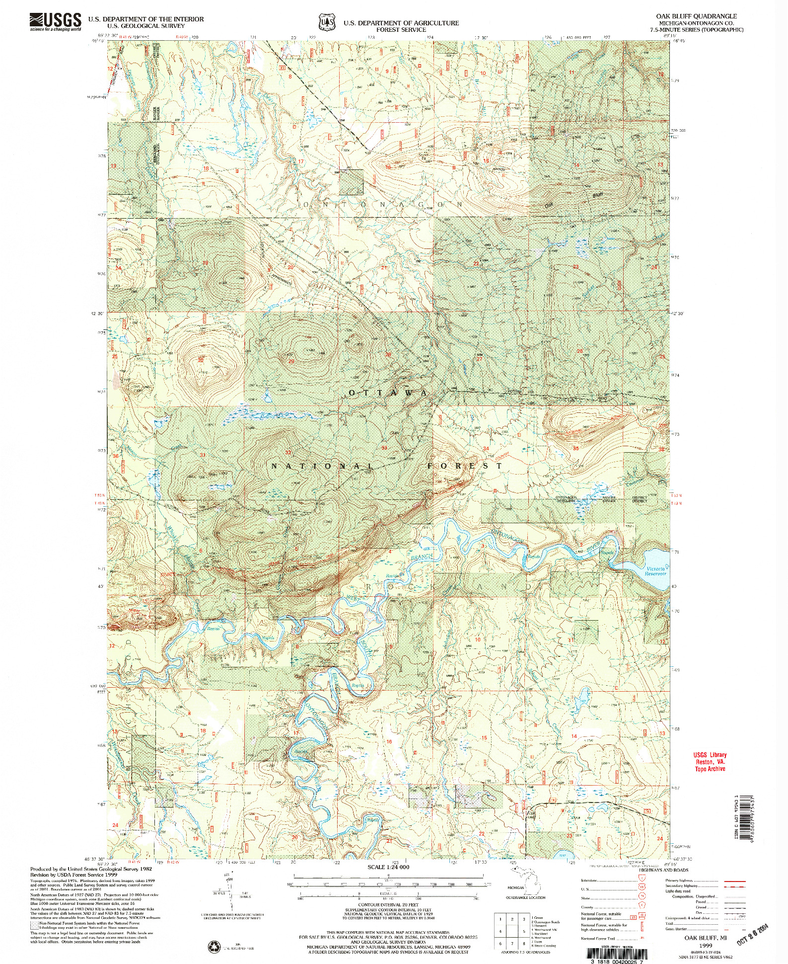 USGS 1:24000-SCALE QUADRANGLE FOR OAK BLUFF, MI 1999