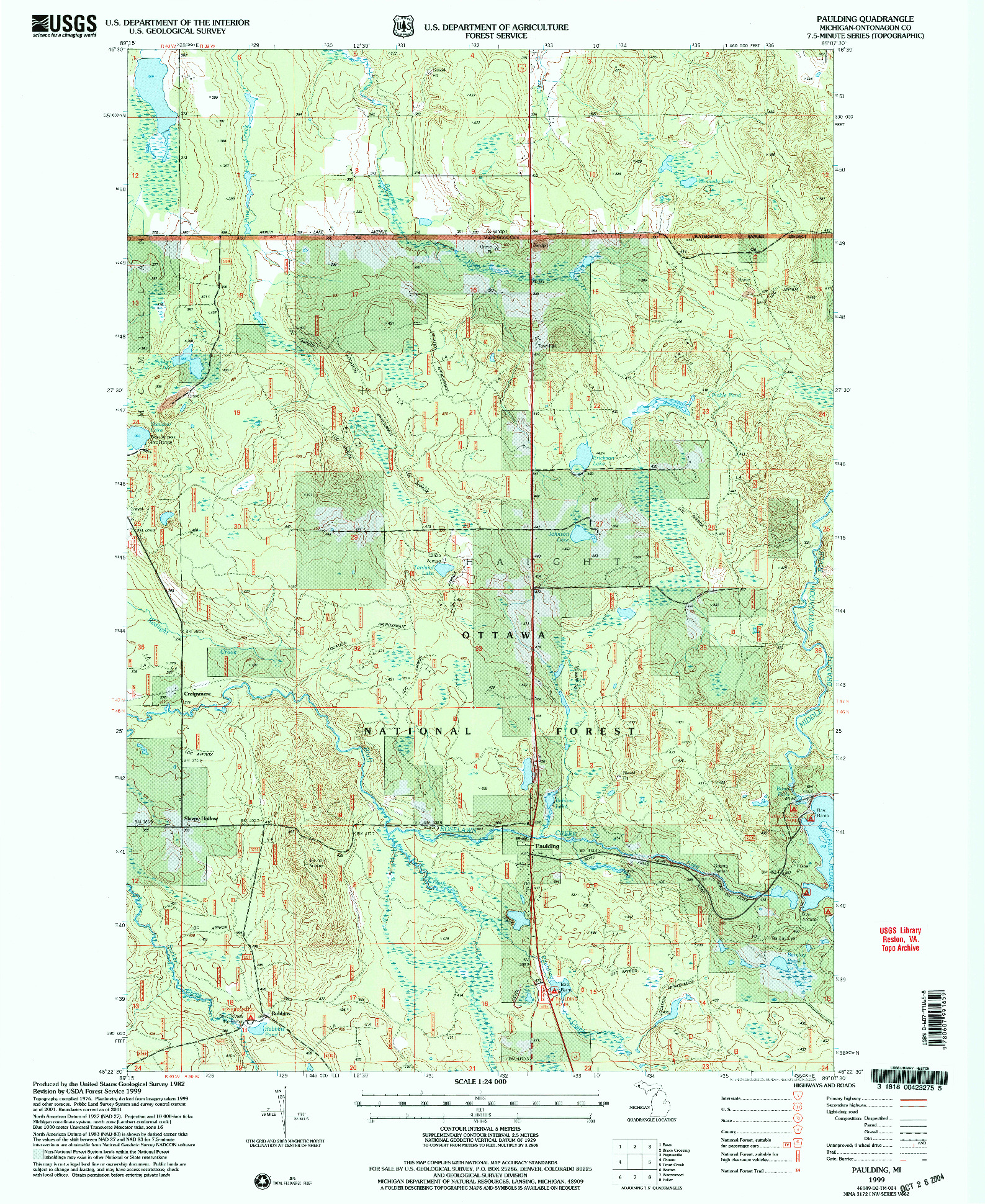 USGS 1:24000-SCALE QUADRANGLE FOR PAULDING, MI 1999