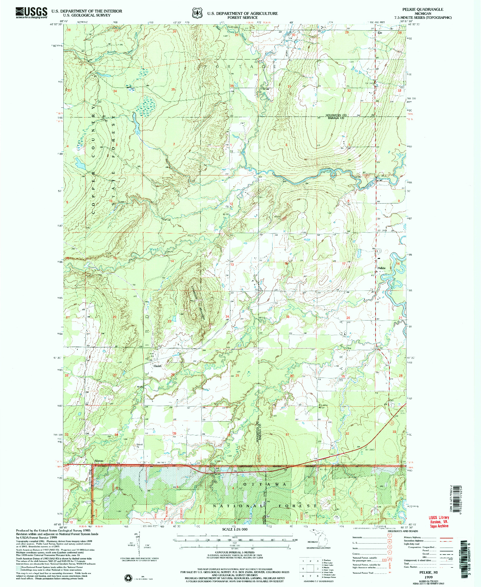 USGS 1:24000-SCALE QUADRANGLE FOR PELKIE, MI 1999