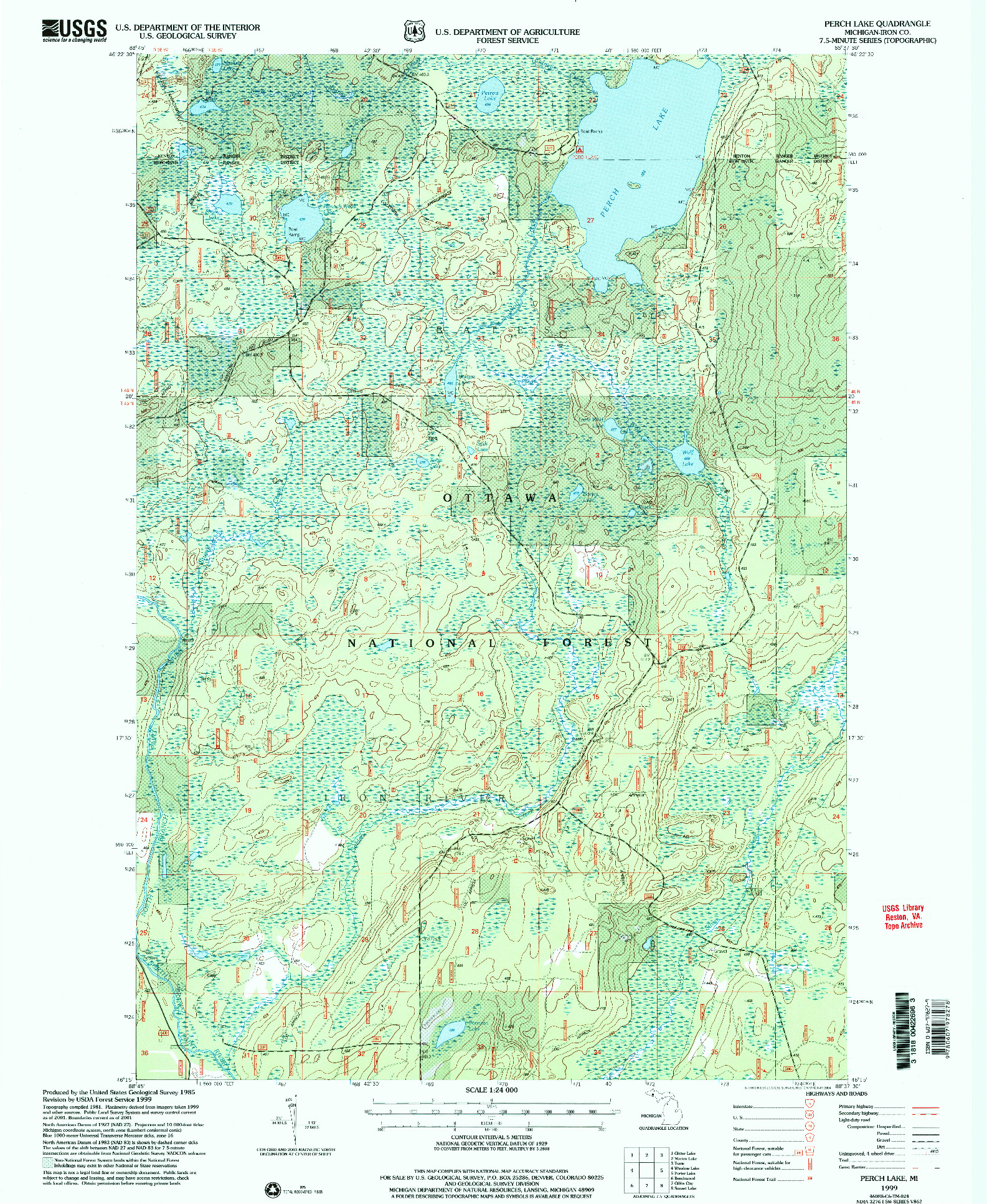USGS 1:24000-SCALE QUADRANGLE FOR PERCH LAKE, MI 1999