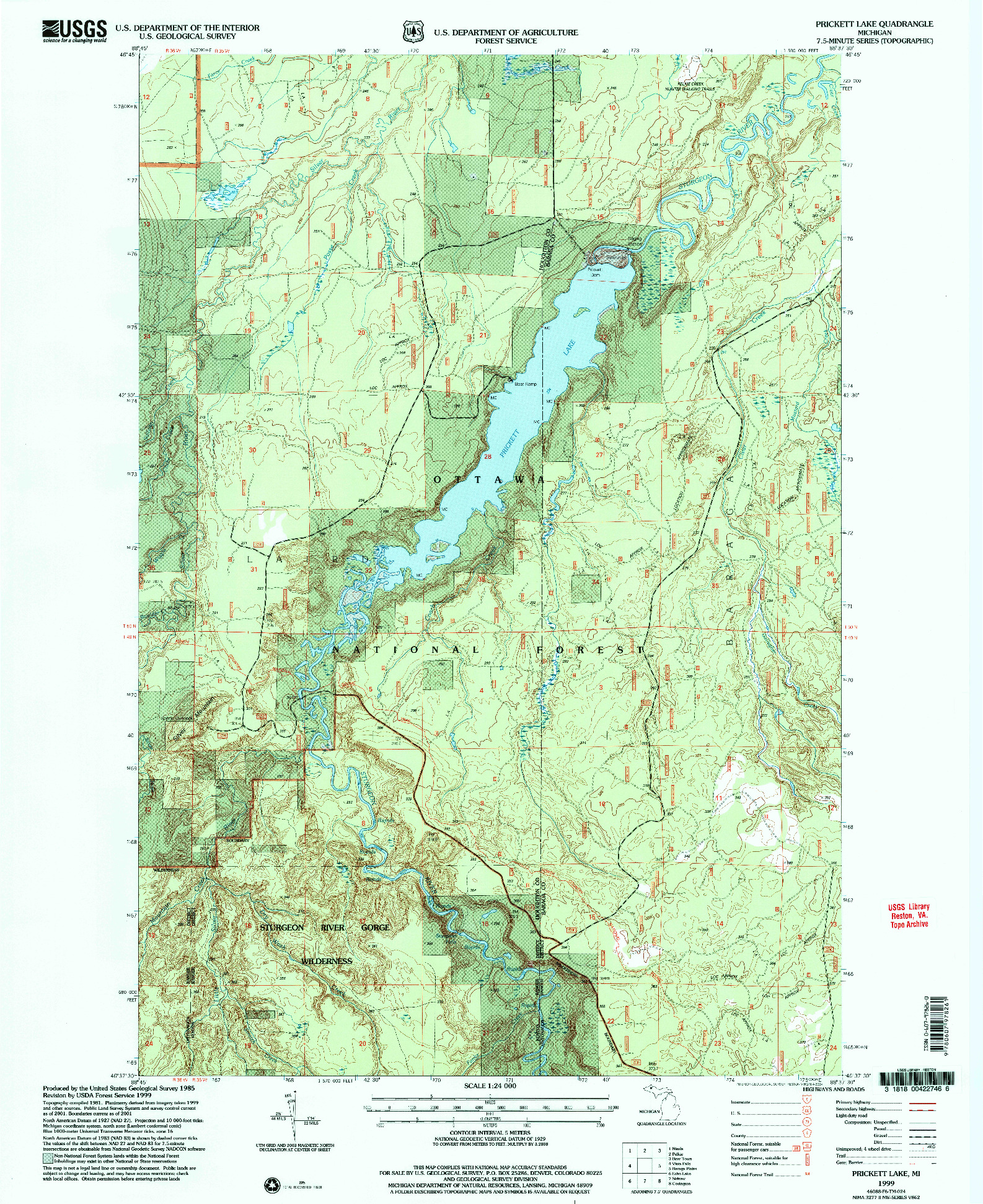 USGS 1:24000-SCALE QUADRANGLE FOR PRICKETT LAKE, MI 1999