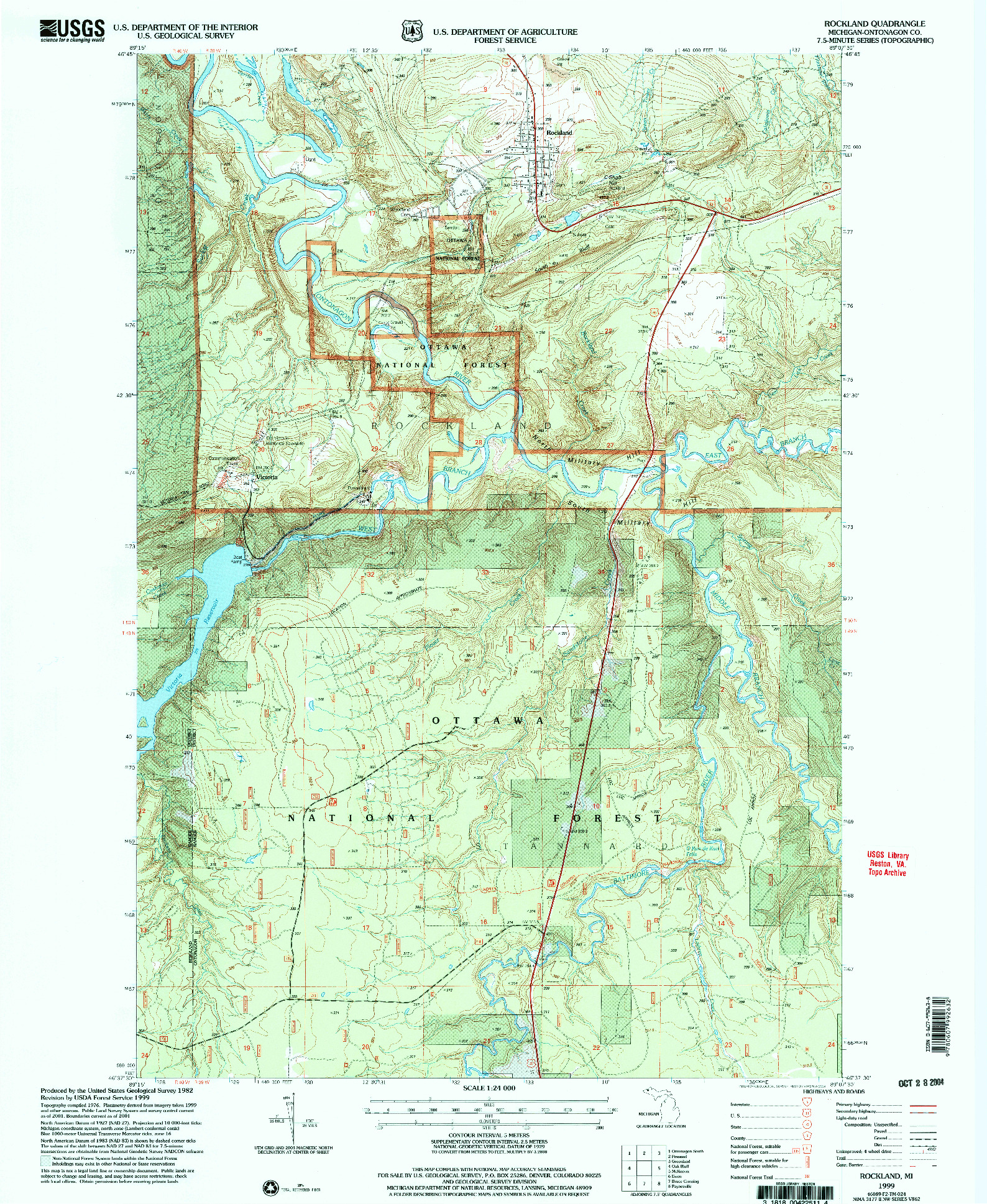 USGS 1:24000-SCALE QUADRANGLE FOR ROCKLAND, MI 1999