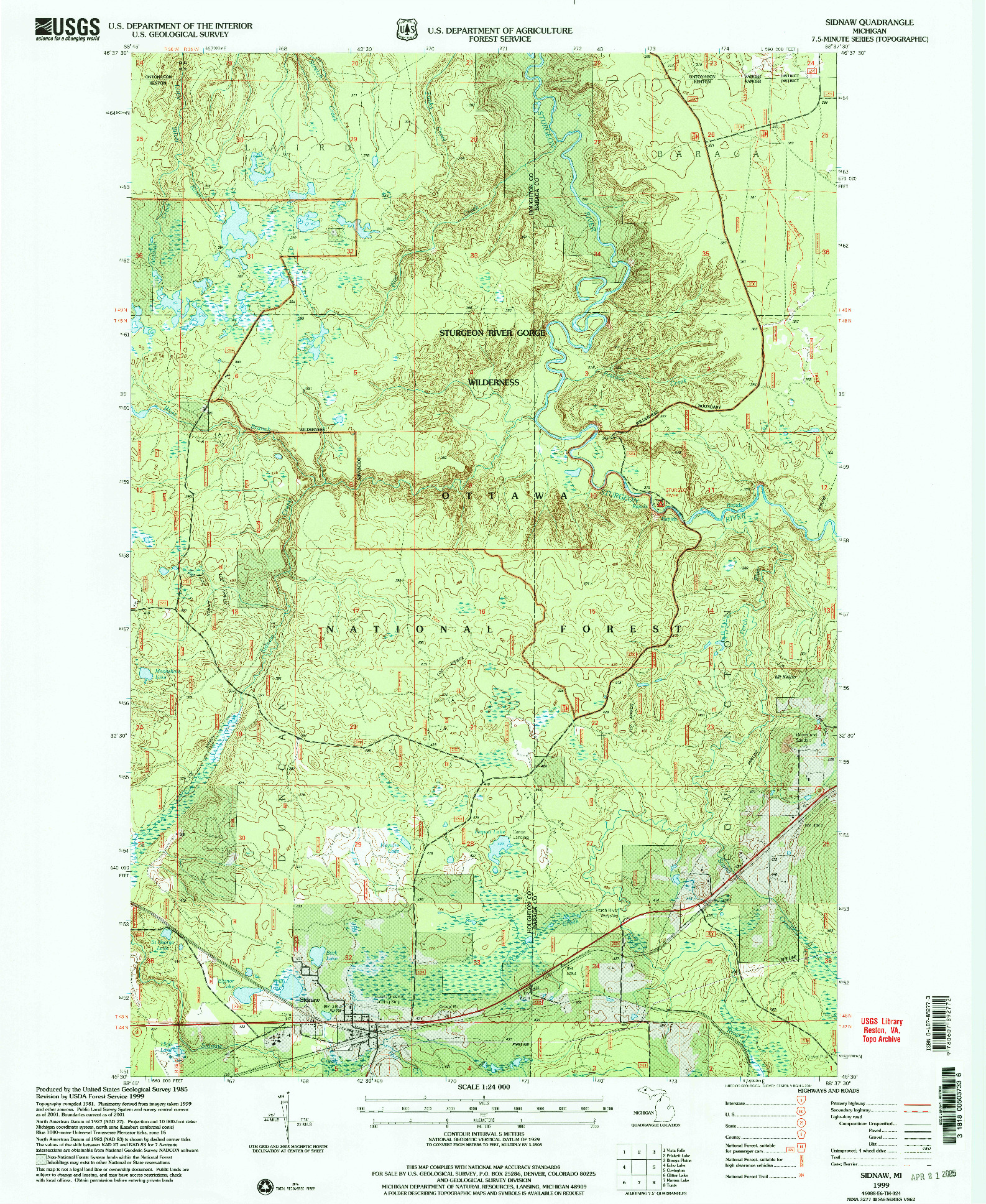 USGS 1:24000-SCALE QUADRANGLE FOR SIDNAW, MI 1999