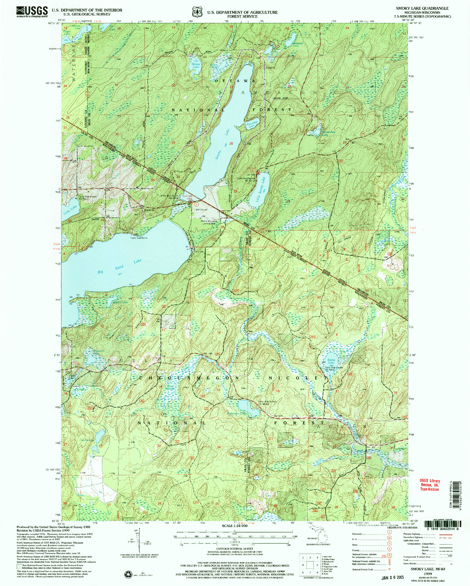 USGS 1:24000-SCALE QUADRANGLE FOR SMOKY LAKE, MI 1999