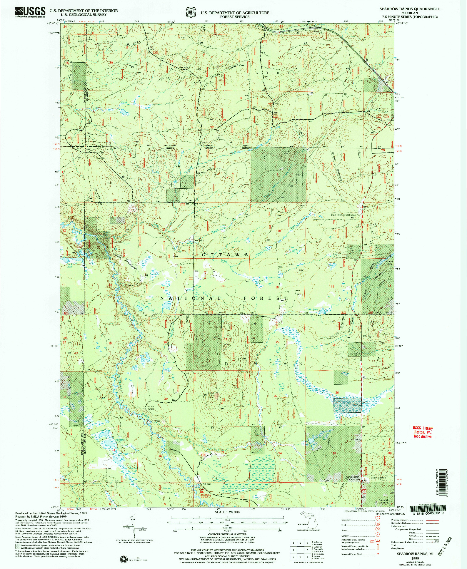 USGS 1:24000-SCALE QUADRANGLE FOR SPARROW RAPIDS, MI 1999