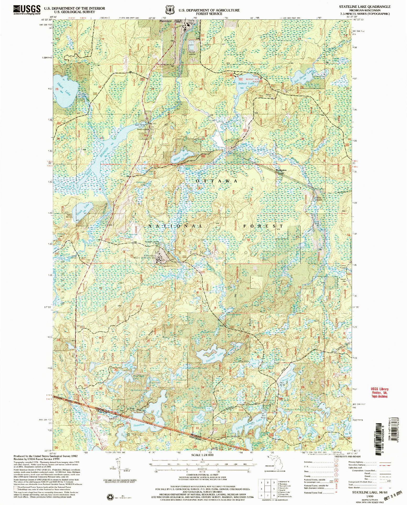 USGS 1:24000-SCALE QUADRANGLE FOR STATELINE LAKE, MI 1999