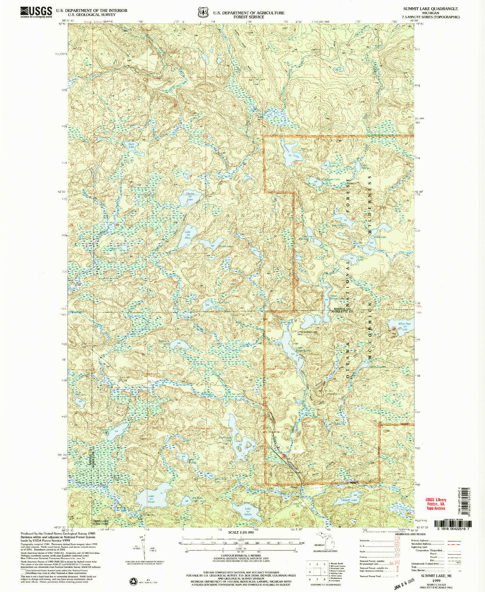 USGS 1:24000-SCALE QUADRANGLE FOR SUMMIT LAKE, MI 1999