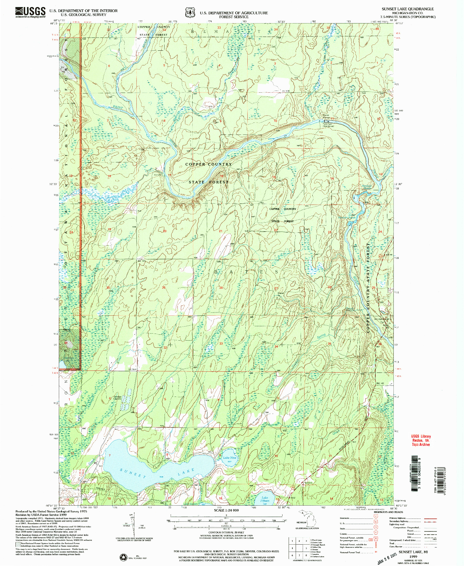 USGS 1:24000-SCALE QUADRANGLE FOR SUNSET LAKE, MI 1999