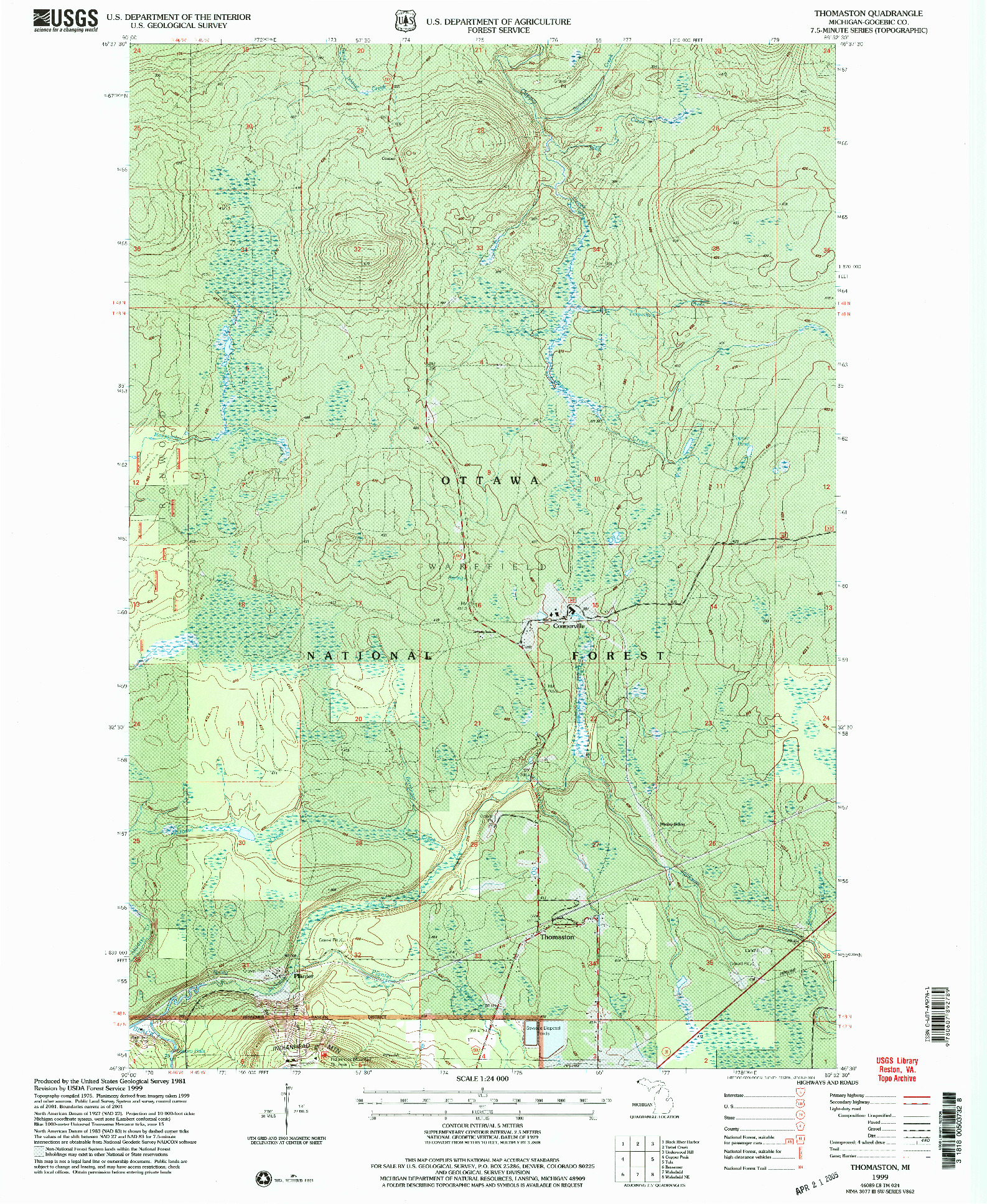 USGS 1:24000-SCALE QUADRANGLE FOR THOMASTON, MI 1999