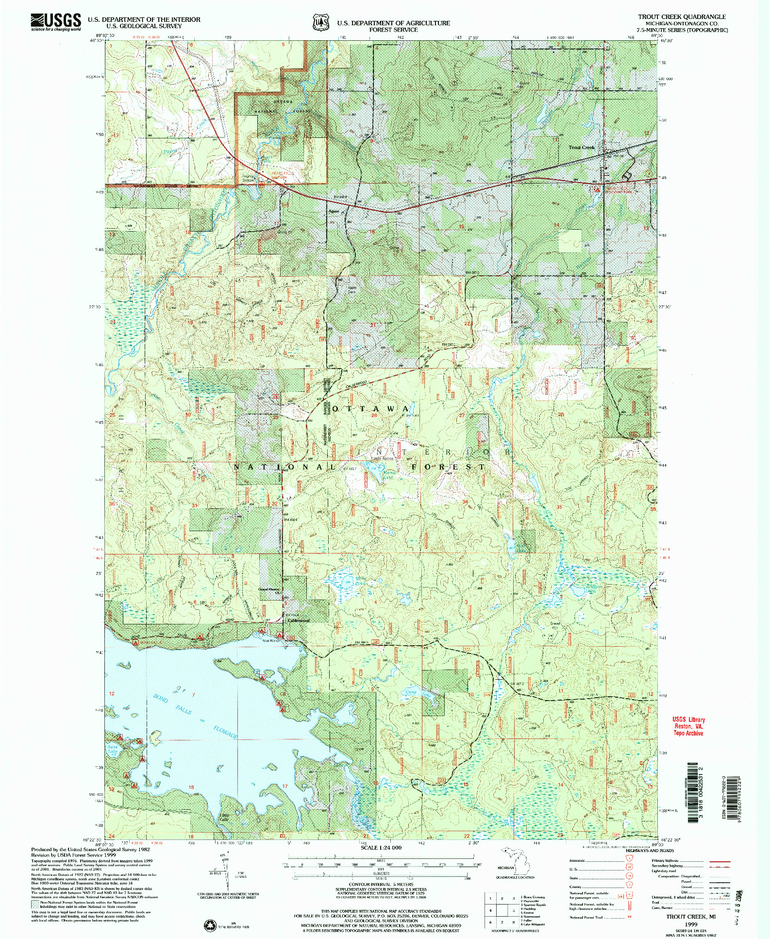 USGS 1:24000-SCALE QUADRANGLE FOR TROUT CREEK, MI 1999