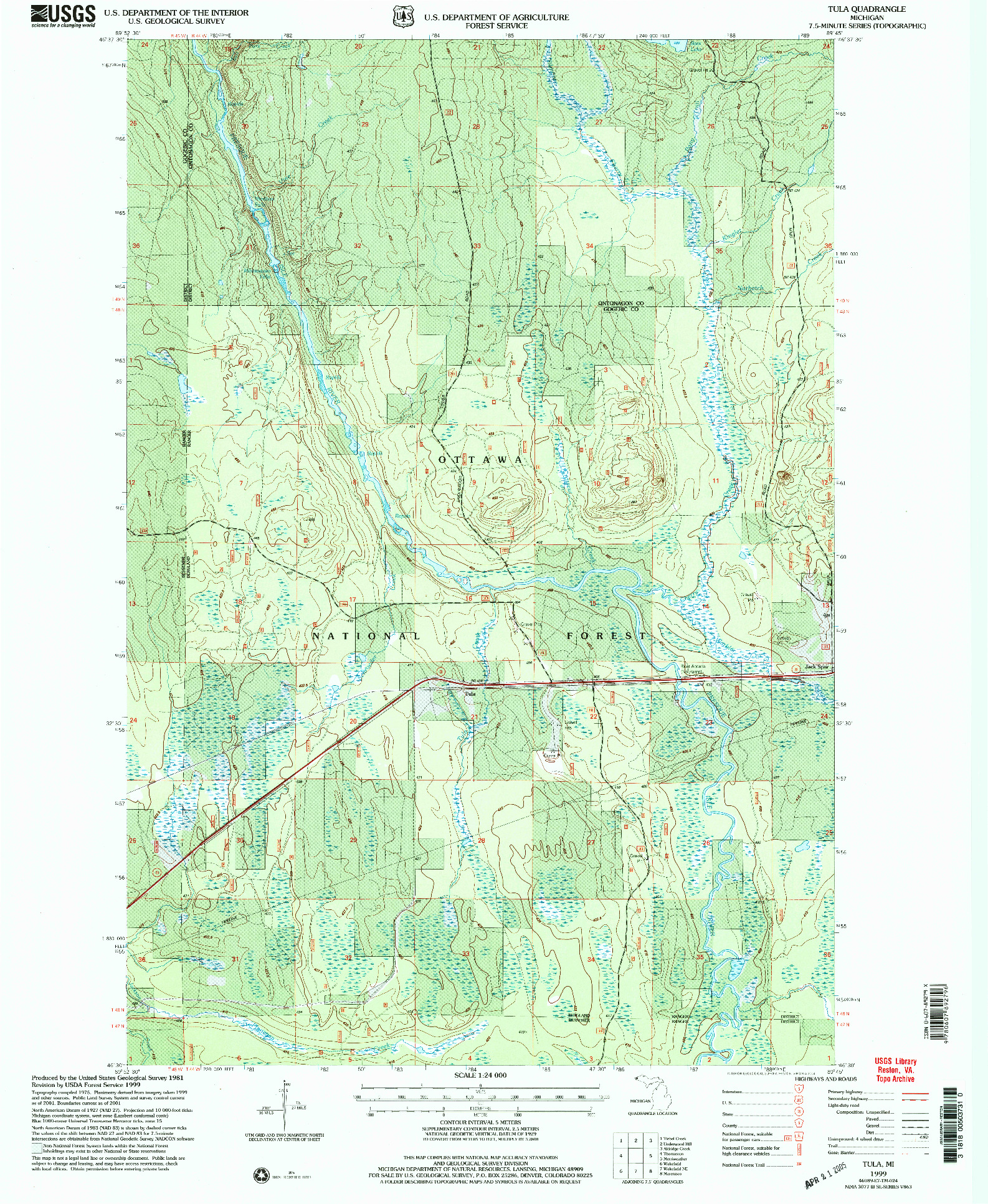 USGS 1:24000-SCALE QUADRANGLE FOR TULA, MI 1999