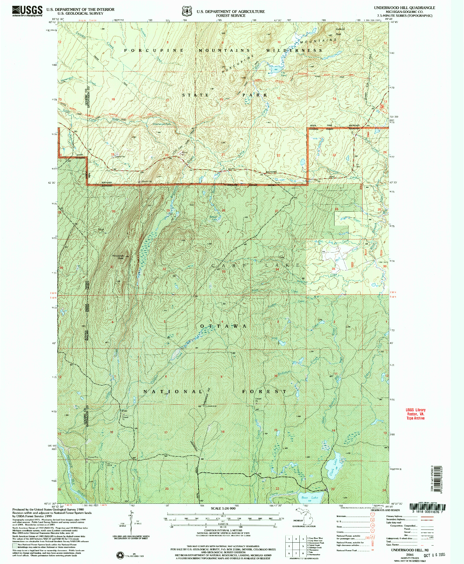 USGS 1:24000-SCALE QUADRANGLE FOR UNDERWOOD HILL, MI 2001