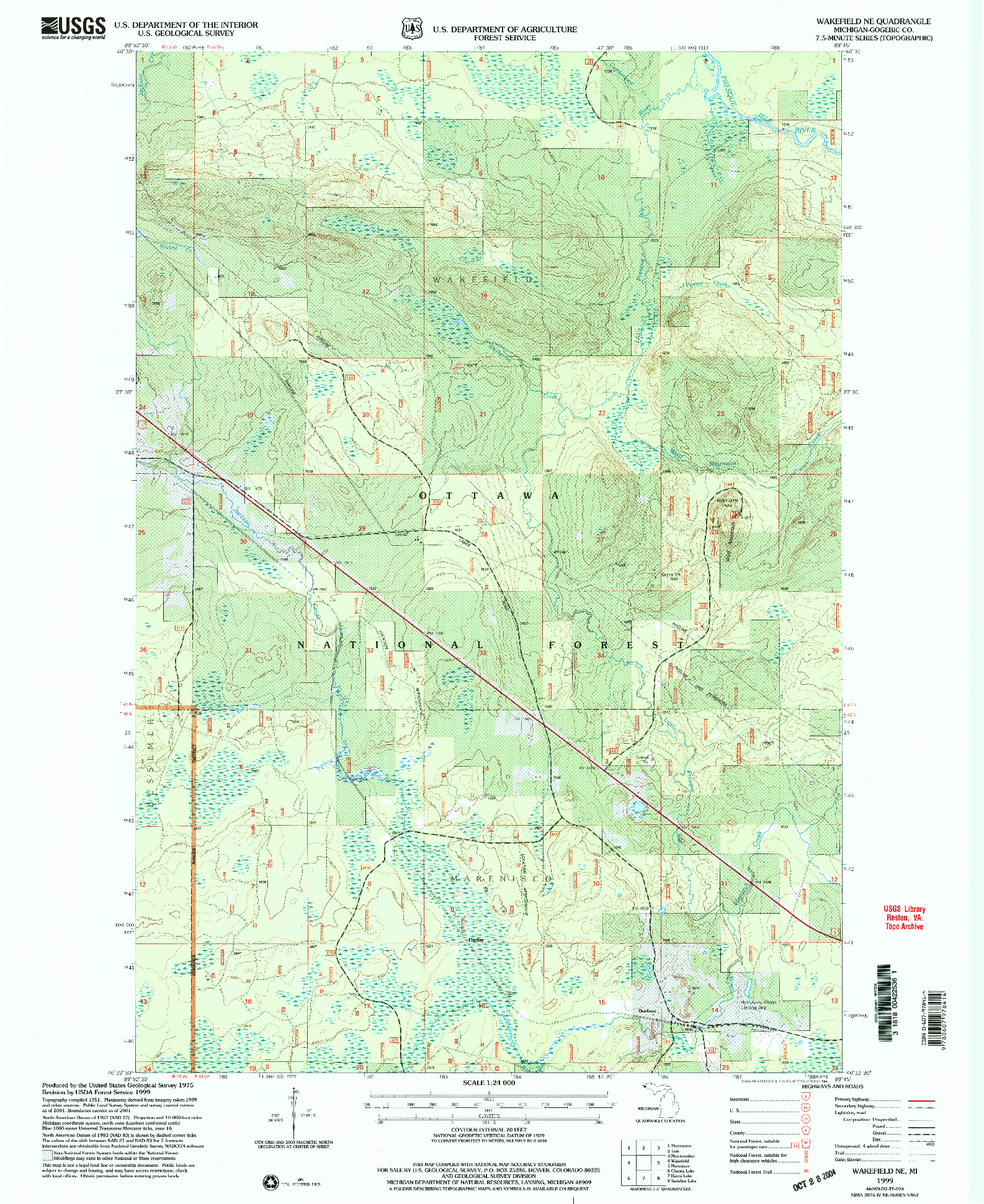 USGS 1:24000-SCALE QUADRANGLE FOR WAKEFIELD NE, MI 1999