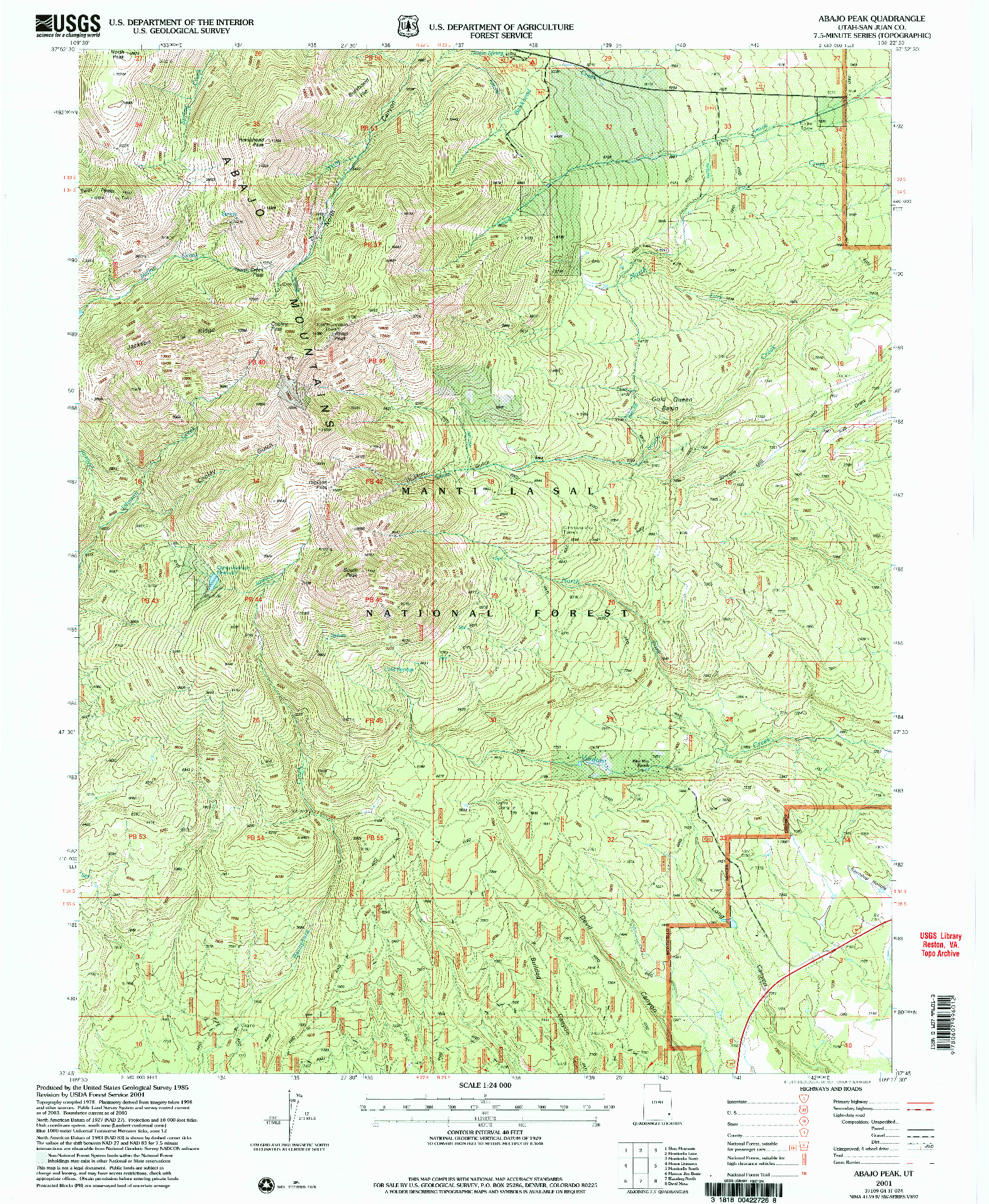 USGS 1:24000-SCALE QUADRANGLE FOR ABAJO PEAK, UT 2001