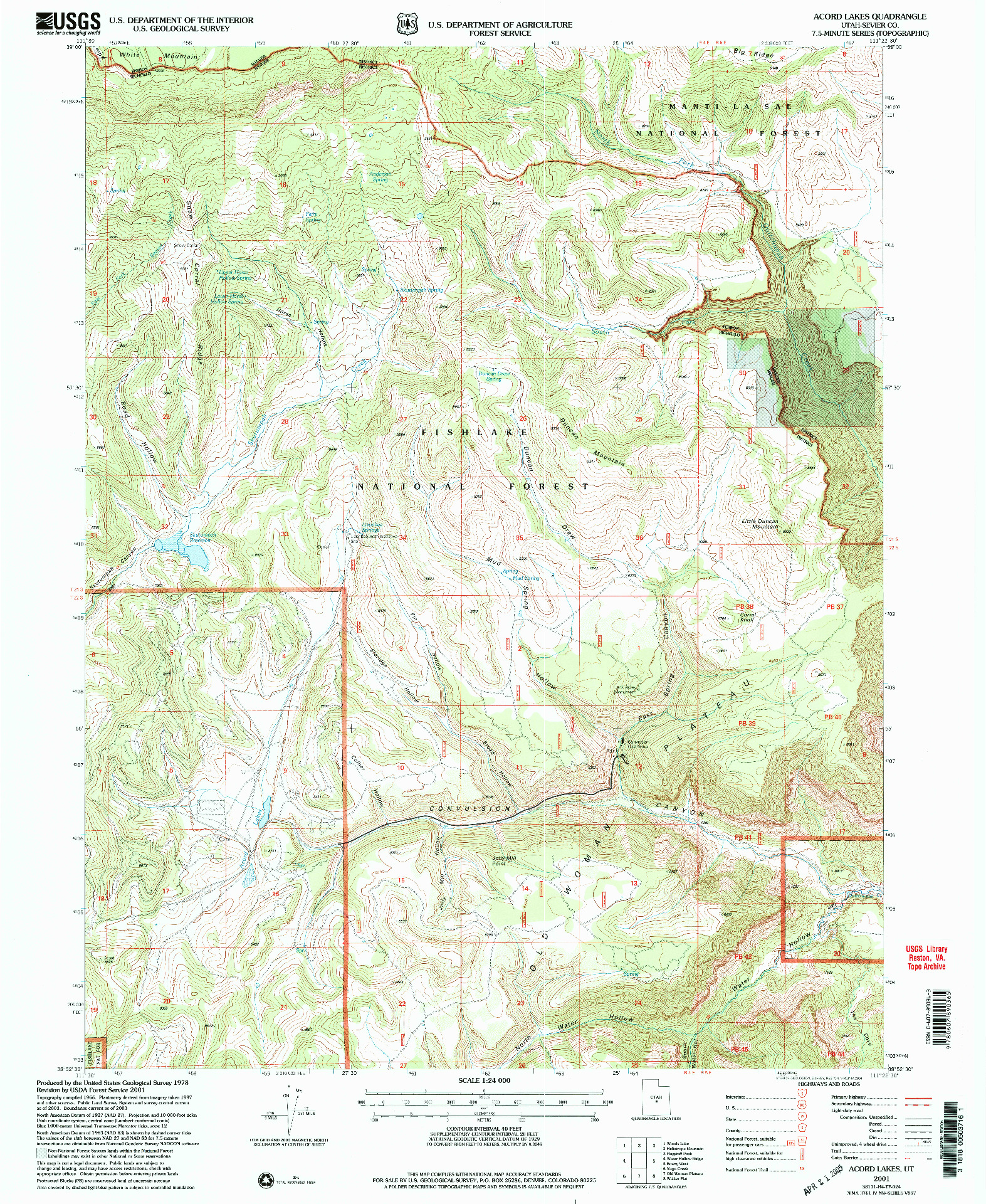 USGS 1:24000-SCALE QUADRANGLE FOR ACORD LAKES, UT 2001
