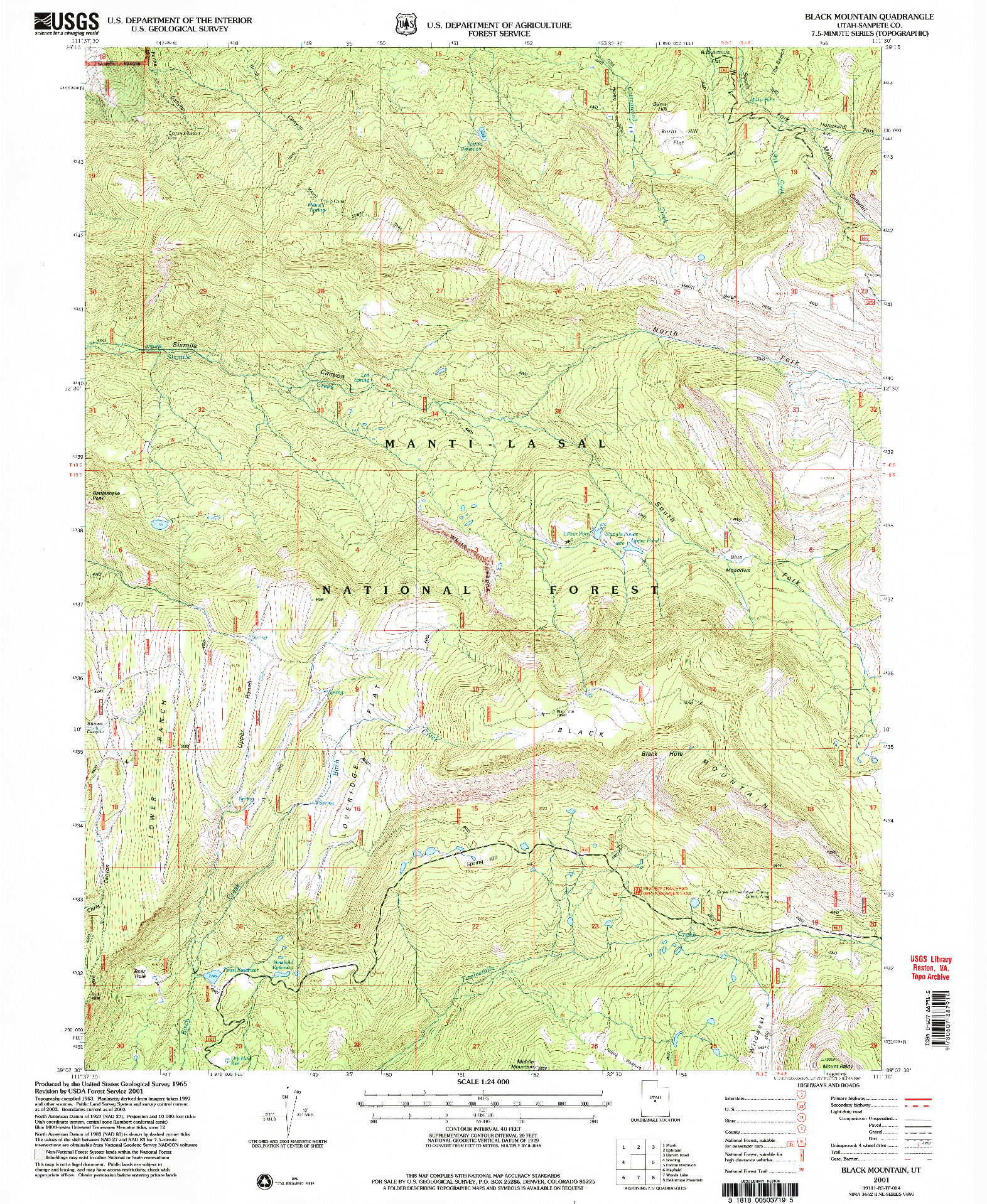 USGS 1:24000-SCALE QUADRANGLE FOR BLACK MOUNTAIN, UT 2001
