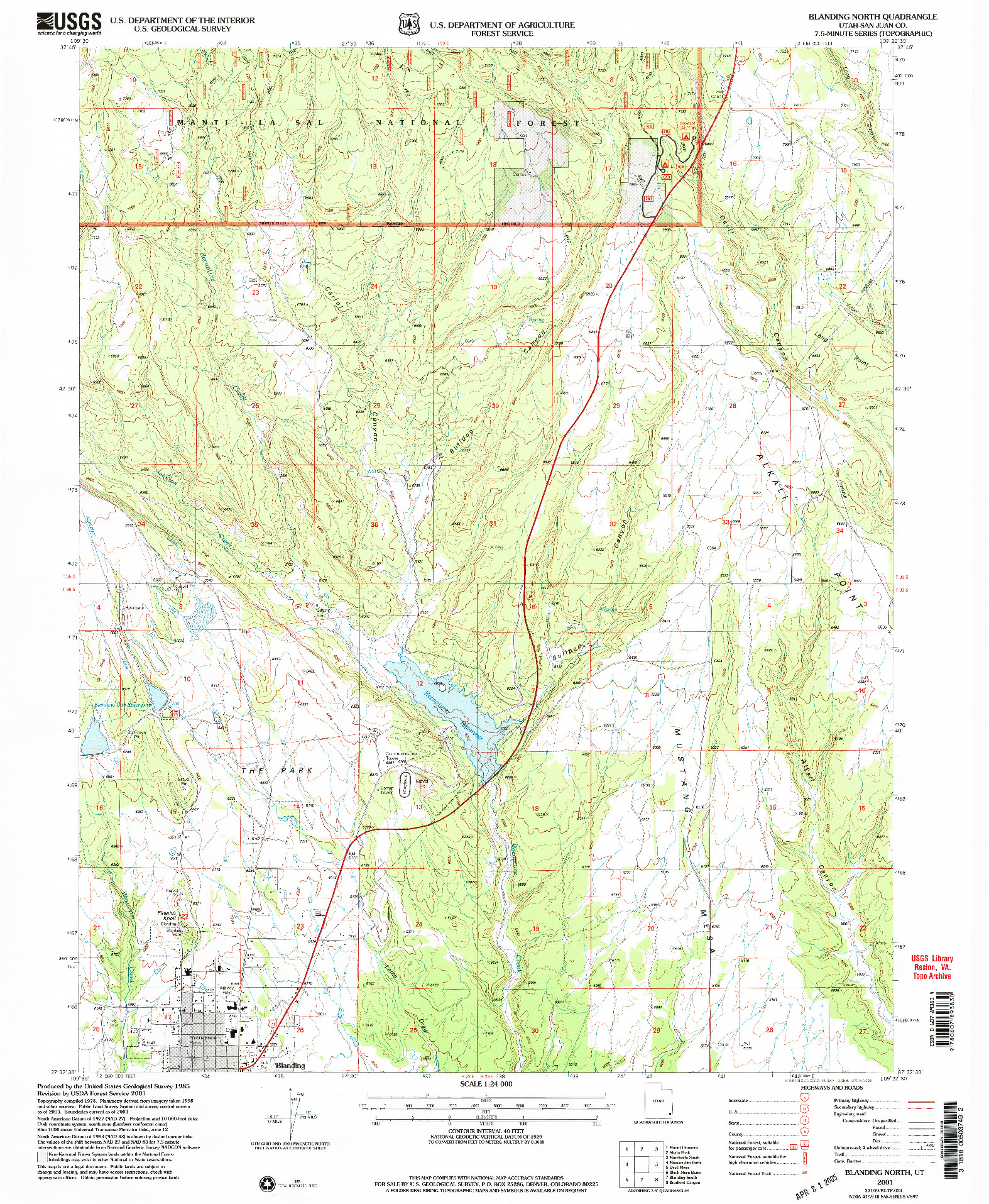 USGS 1:24000-SCALE QUADRANGLE FOR BLANDING NORTH, UT 2001