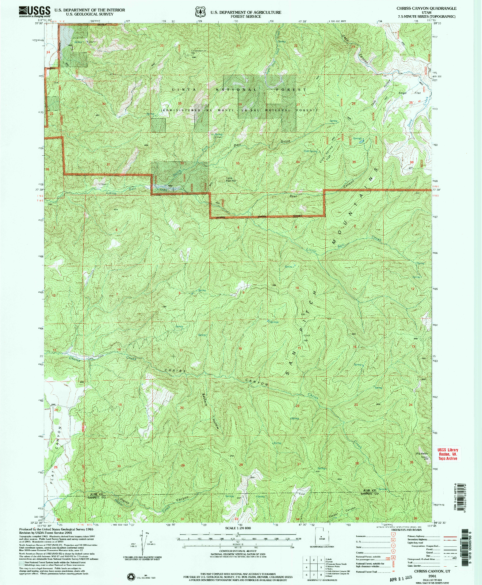 USGS 1:24000-SCALE QUADRANGLE FOR CHRISS CANYON, UT 2001