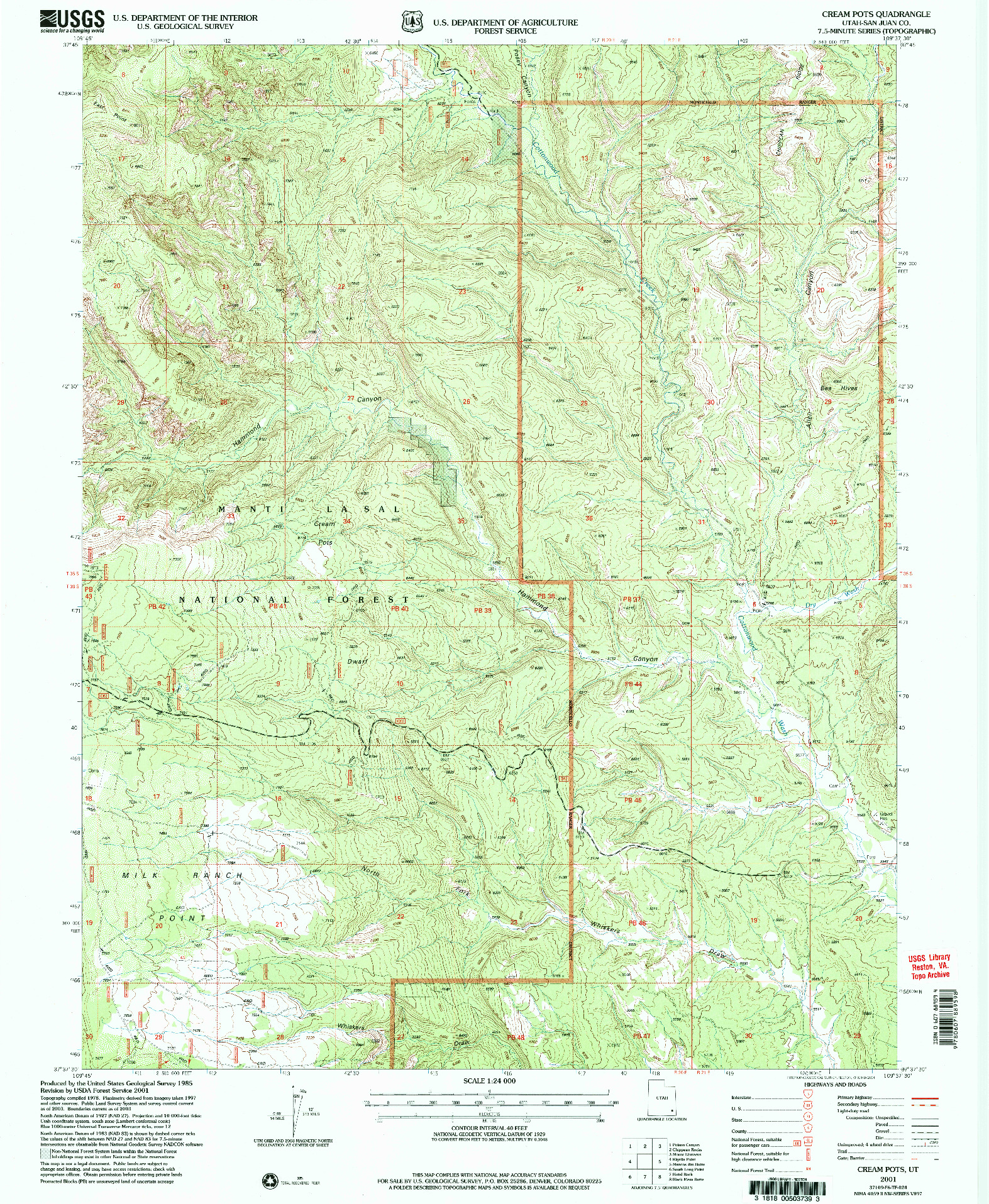 USGS 1:24000-SCALE QUADRANGLE FOR CREAM POTS, UT 2001