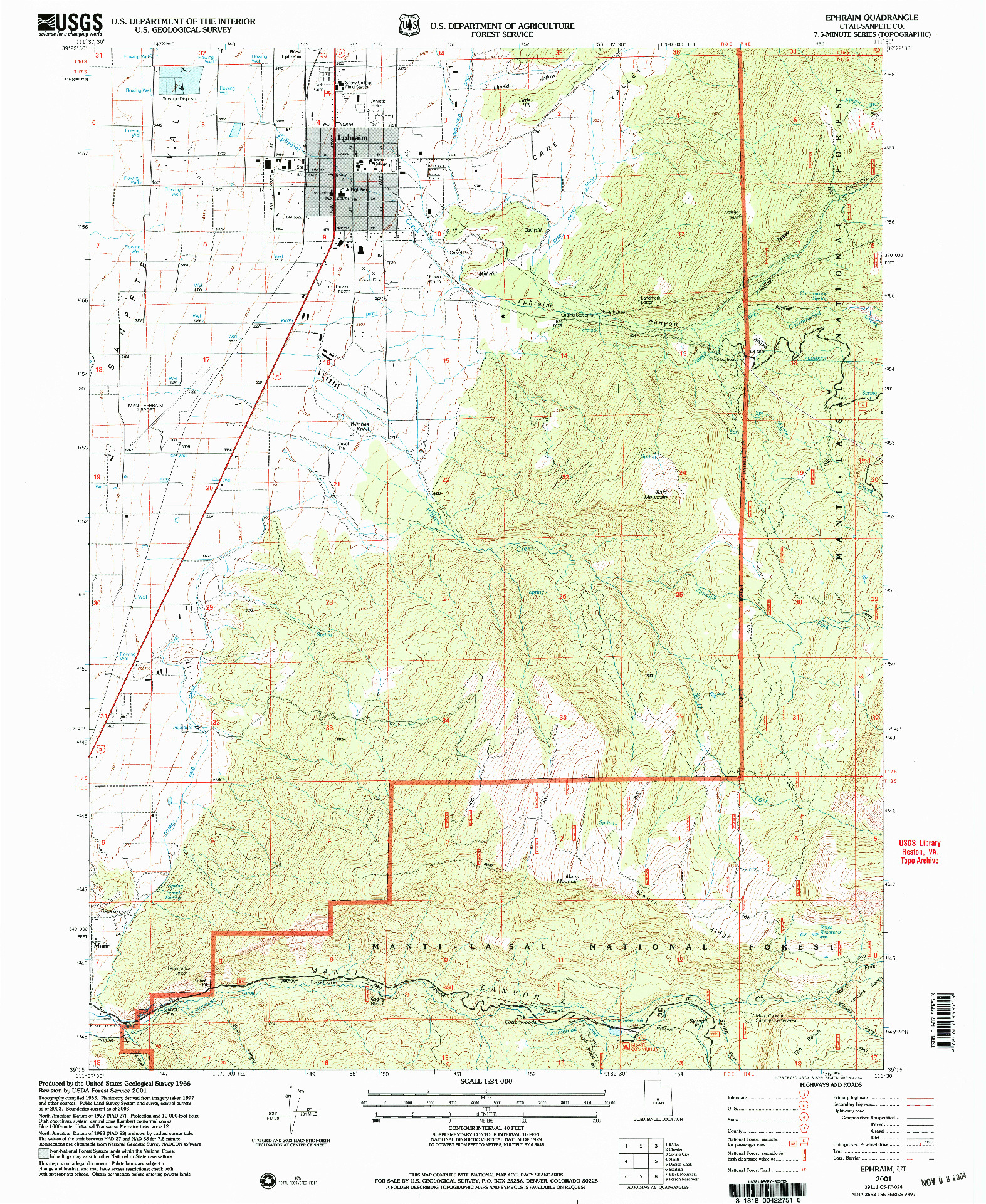 USGS 1:24000-SCALE QUADRANGLE FOR EPHRAIM, UT 2001