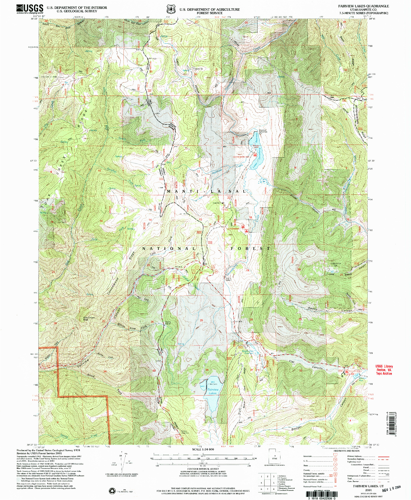USGS 1:24000-SCALE QUADRANGLE FOR FAIRVIEW LAKES, UT 2001