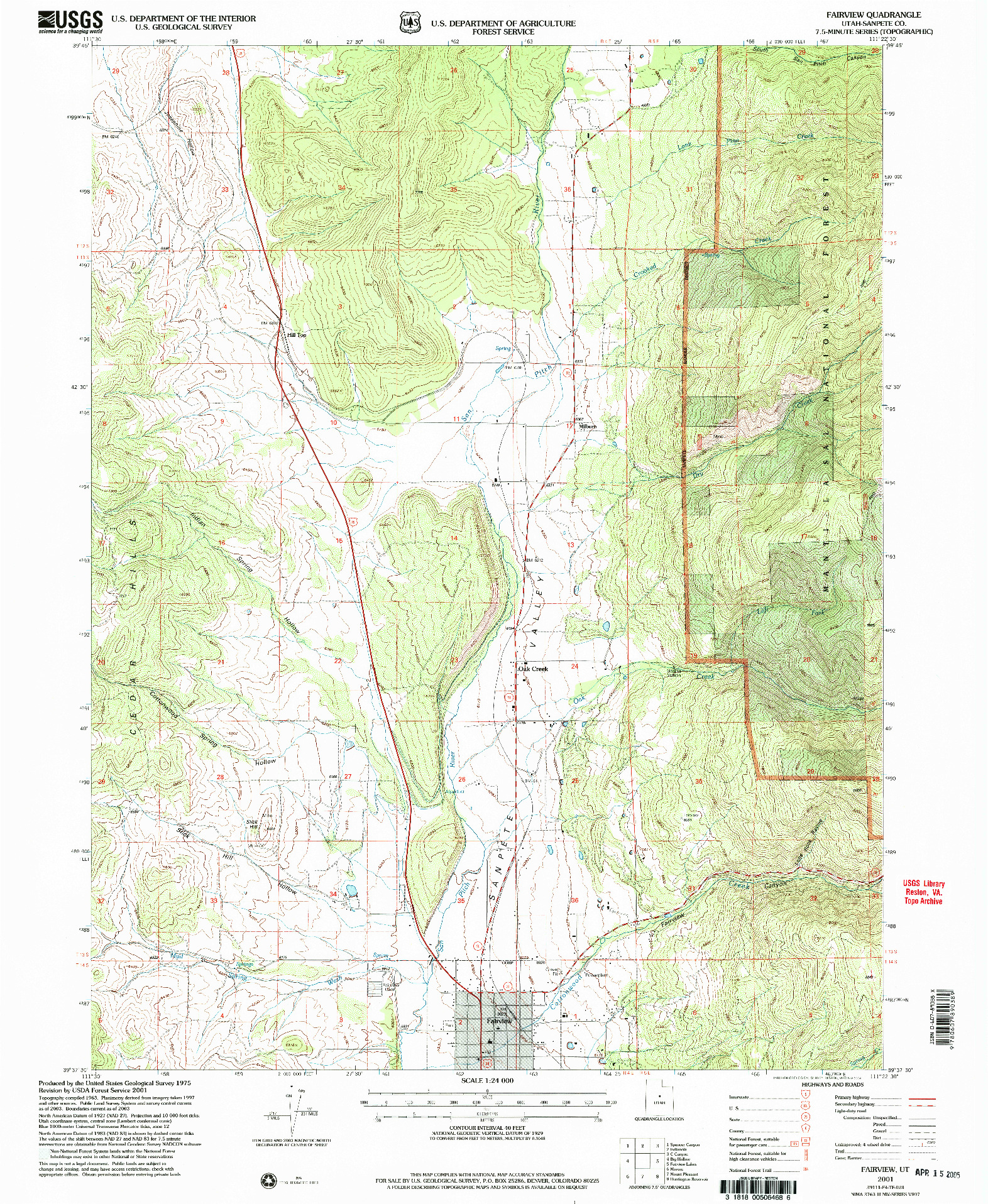 USGS 1:24000-SCALE QUADRANGLE FOR FAIRVIEW, UT 2001