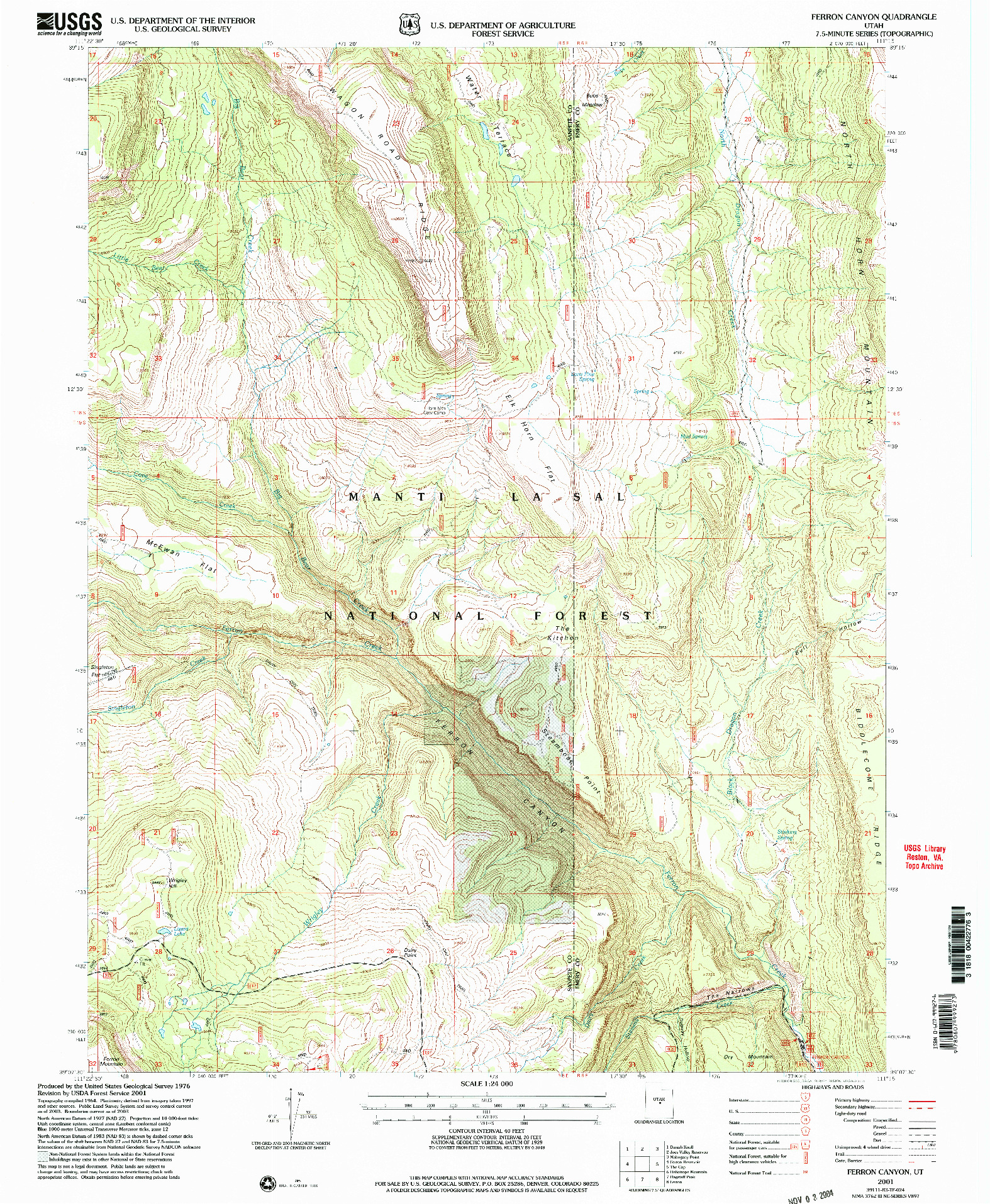 USGS 1:24000-SCALE QUADRANGLE FOR FERRON CANYON, UT 2001