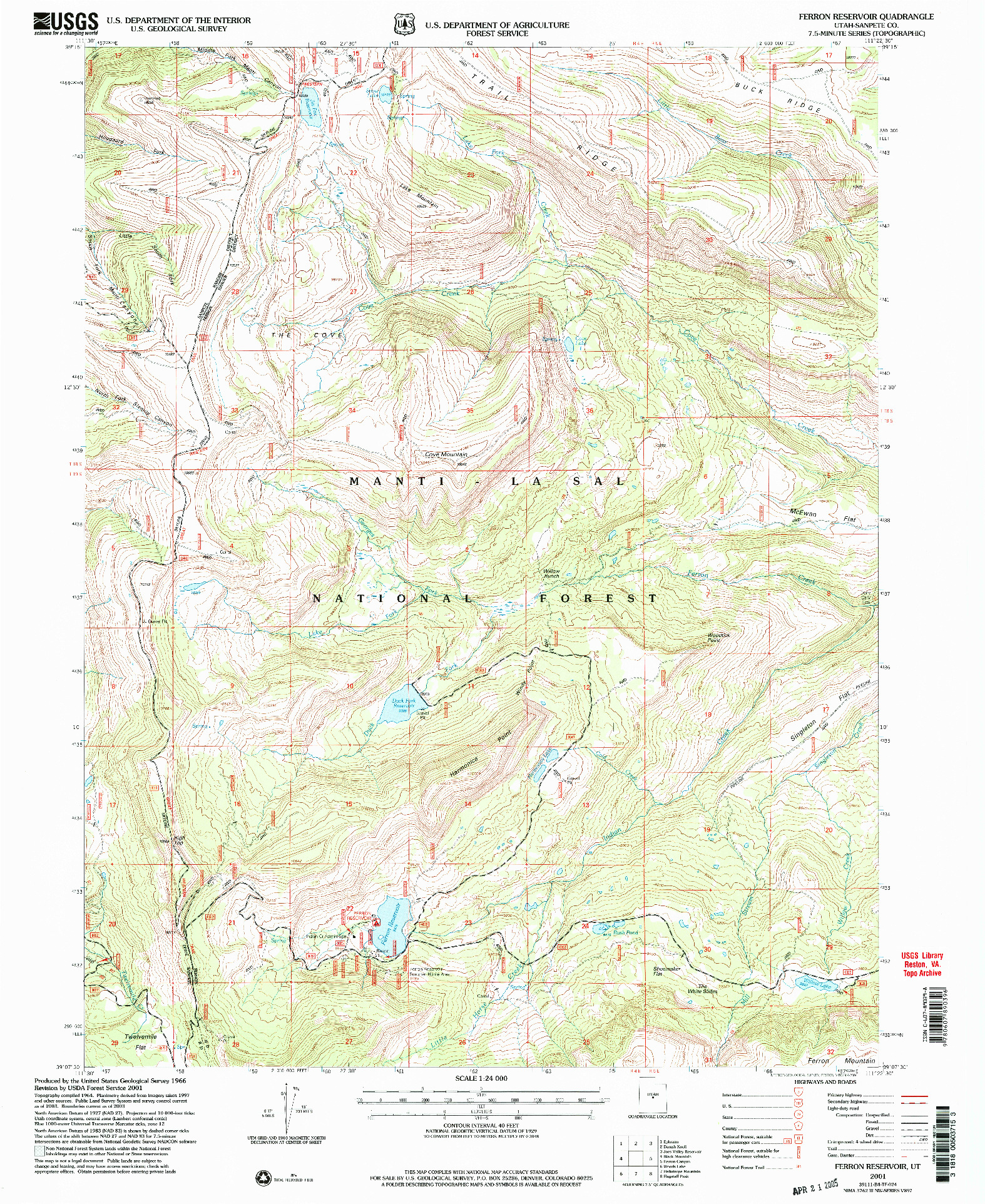 USGS 1:24000-SCALE QUADRANGLE FOR FERRON RESERVOIR, UT 2001