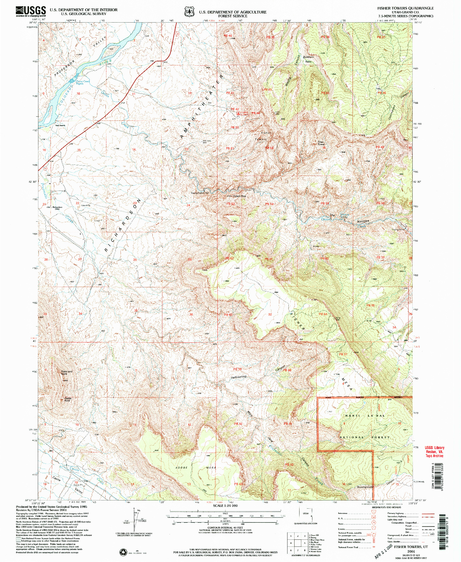 USGS 1:24000-SCALE QUADRANGLE FOR FISHER TOWERS, UT 2001