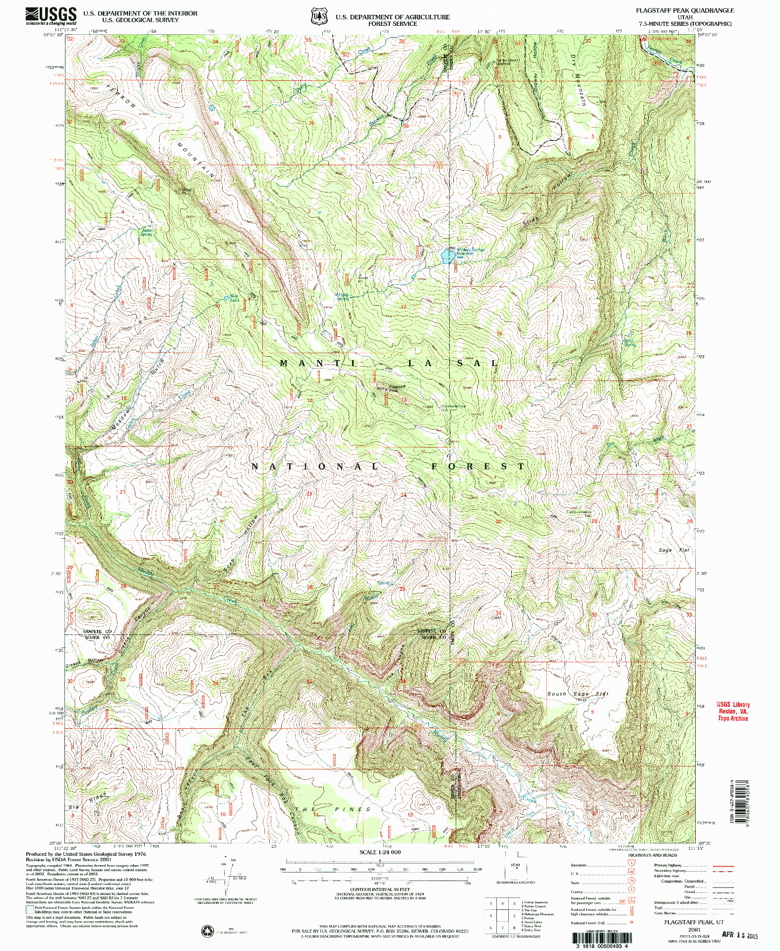 USGS 1:24000-SCALE QUADRANGLE FOR FLAGSTAFF PEAK, UT 2001